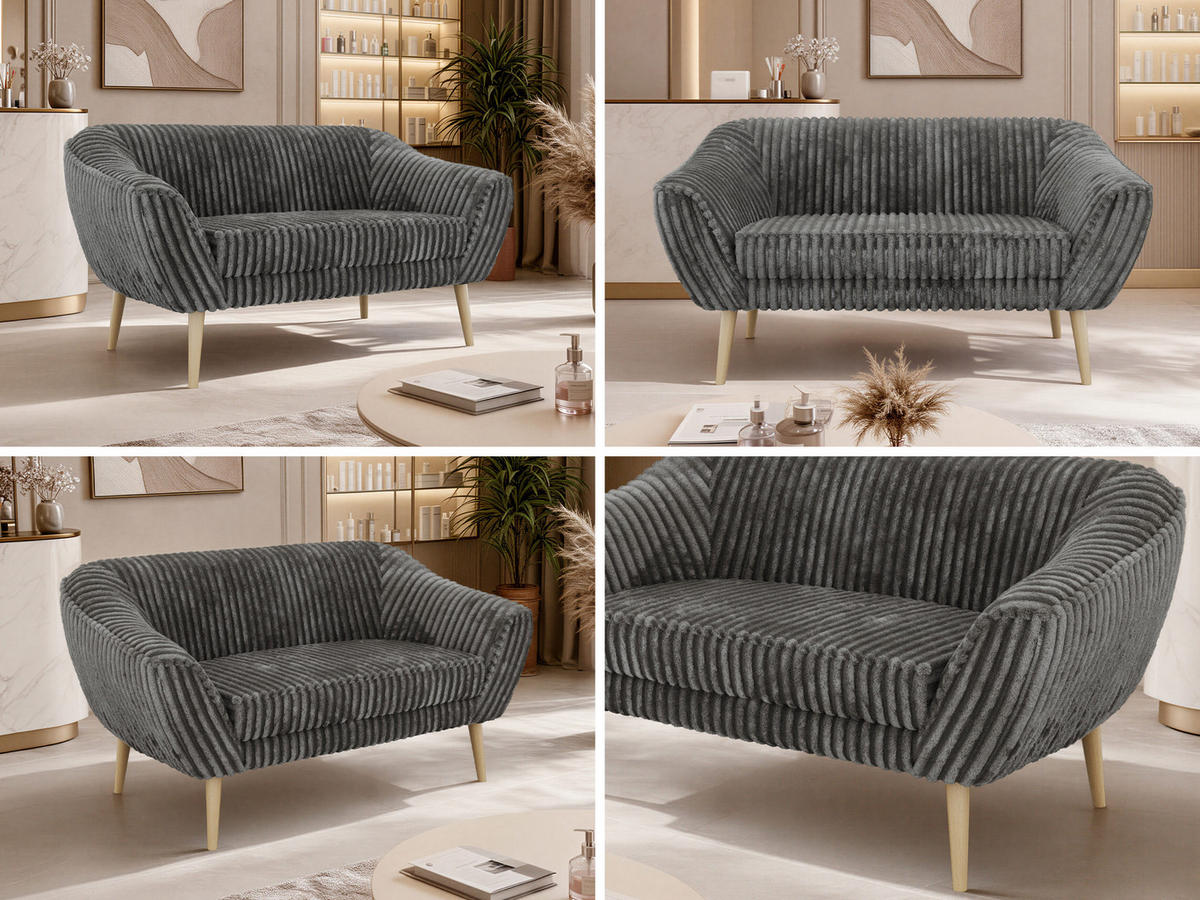 2-SITZER-SOFA PIRS - Grau Cord - Holzbeine - Buchefarben/Grau, Holzwerkstoff/Textil (140/75/74cm) - MKS