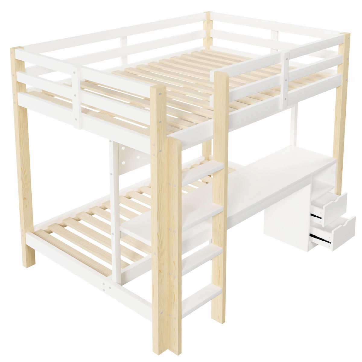 HOCHBETT 90/200 cm & 140/200 cm in Natur/Weiß mit Schubladen, Schreibtisch, Lochplatte und LED - Weiß/Naturfarben, Holz/Holzwerkstoff (140/200cm) - CHICFURN