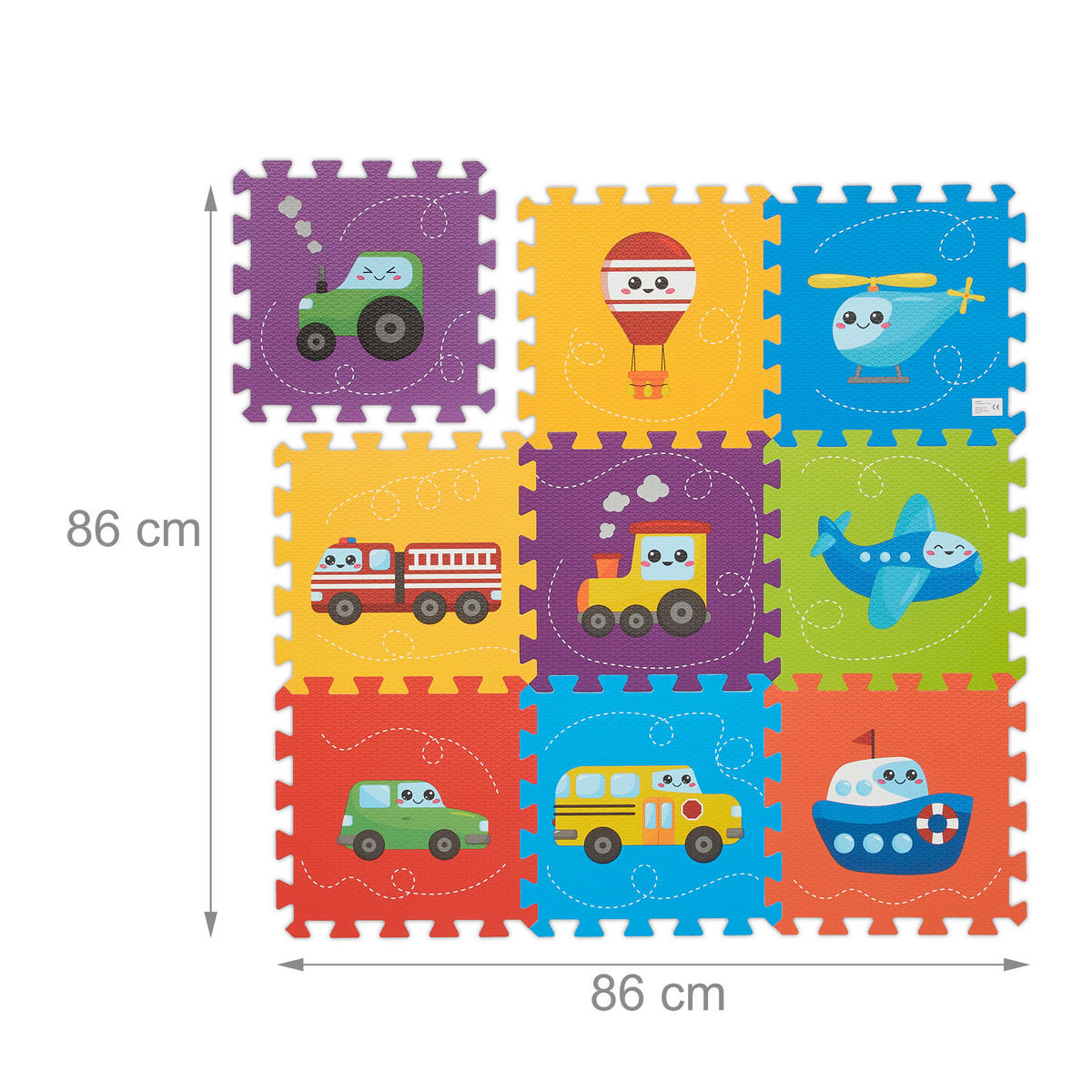 9-TLG.PUZZLEMATTE - Multicolor, Textil (30/30cm) - Relaxdays