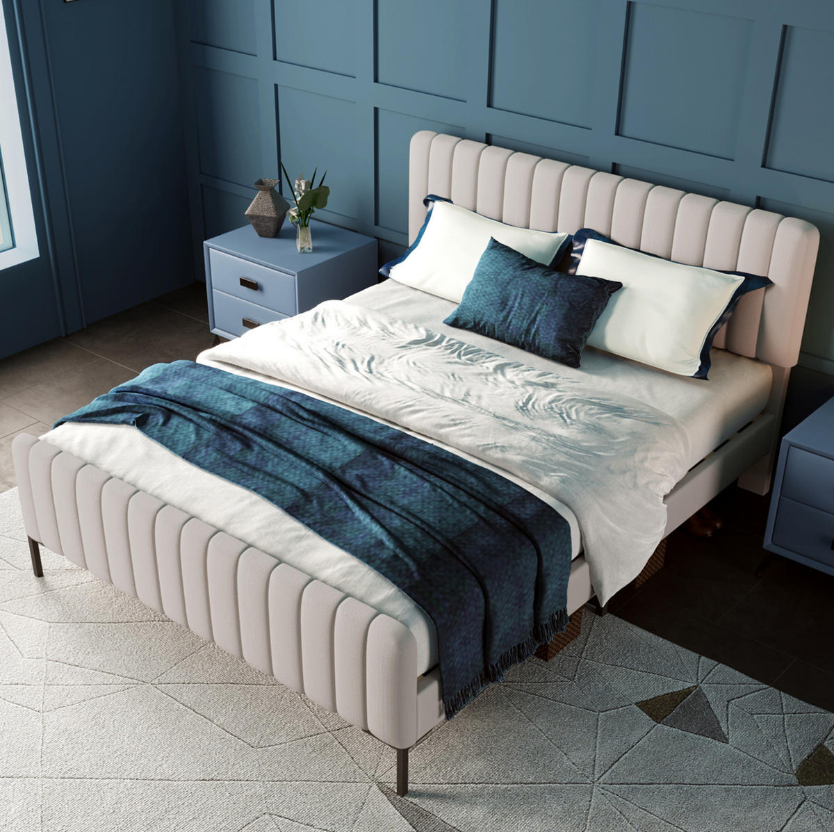 POLSTERBETT mit verstellbarem Kopfteil 160x200 cm Leinen Gray+Beige - Grau, Metall (160/200cm) - Meubliv