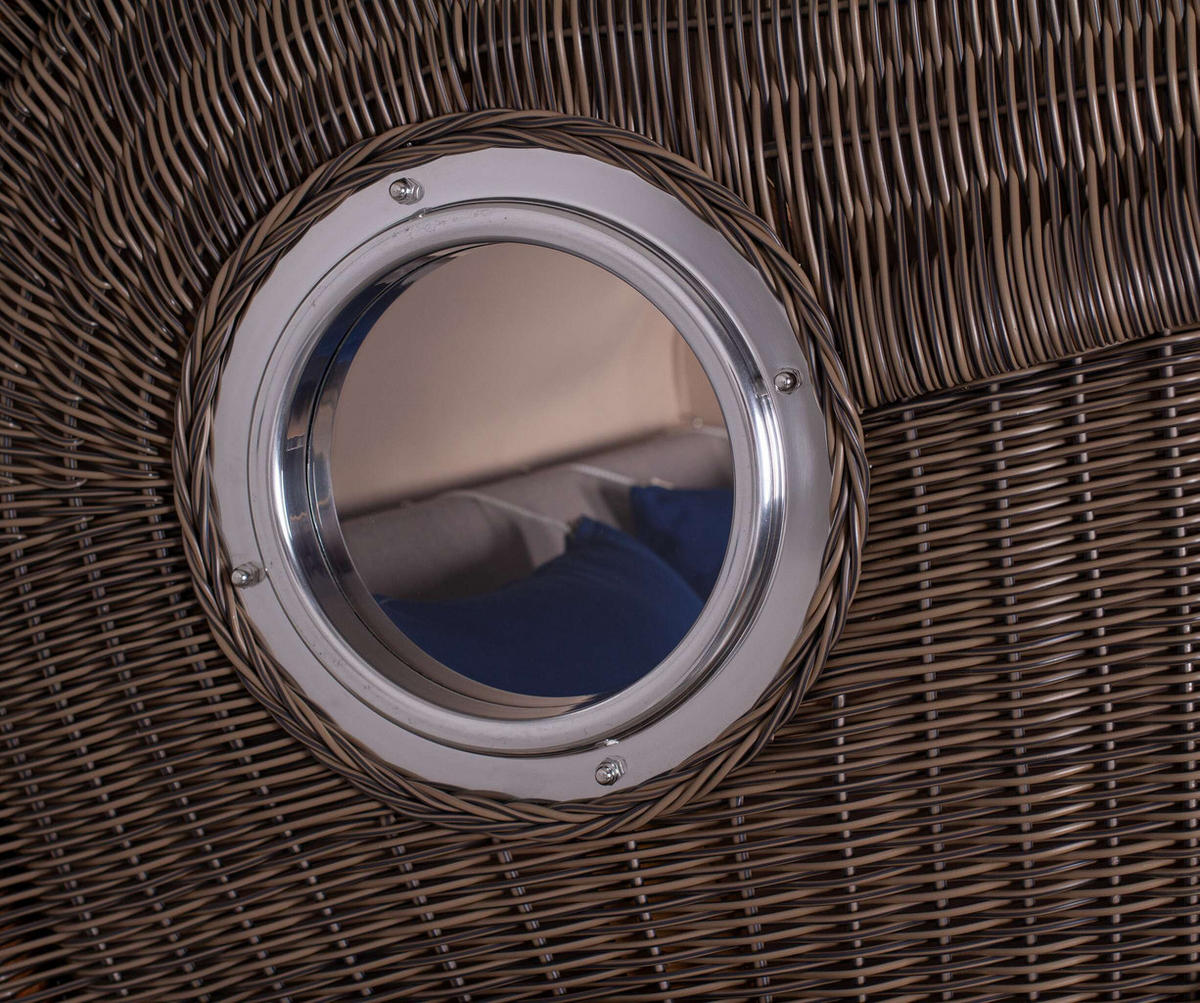 STRANDKORB Düne Grande Bullauge Teak PE Grey Dessin 589 - Braun/Grau, Metall (142/170/95cm) - Mr. Deko