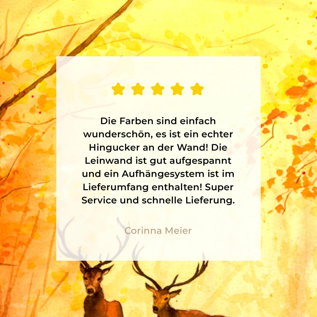 LEINWANDBILD Natur - Ölfarbe - Hirsche - Tiere - Herbst - Orange 40x30 cm - Orange, Textil (40/30cm) - MuchoWow