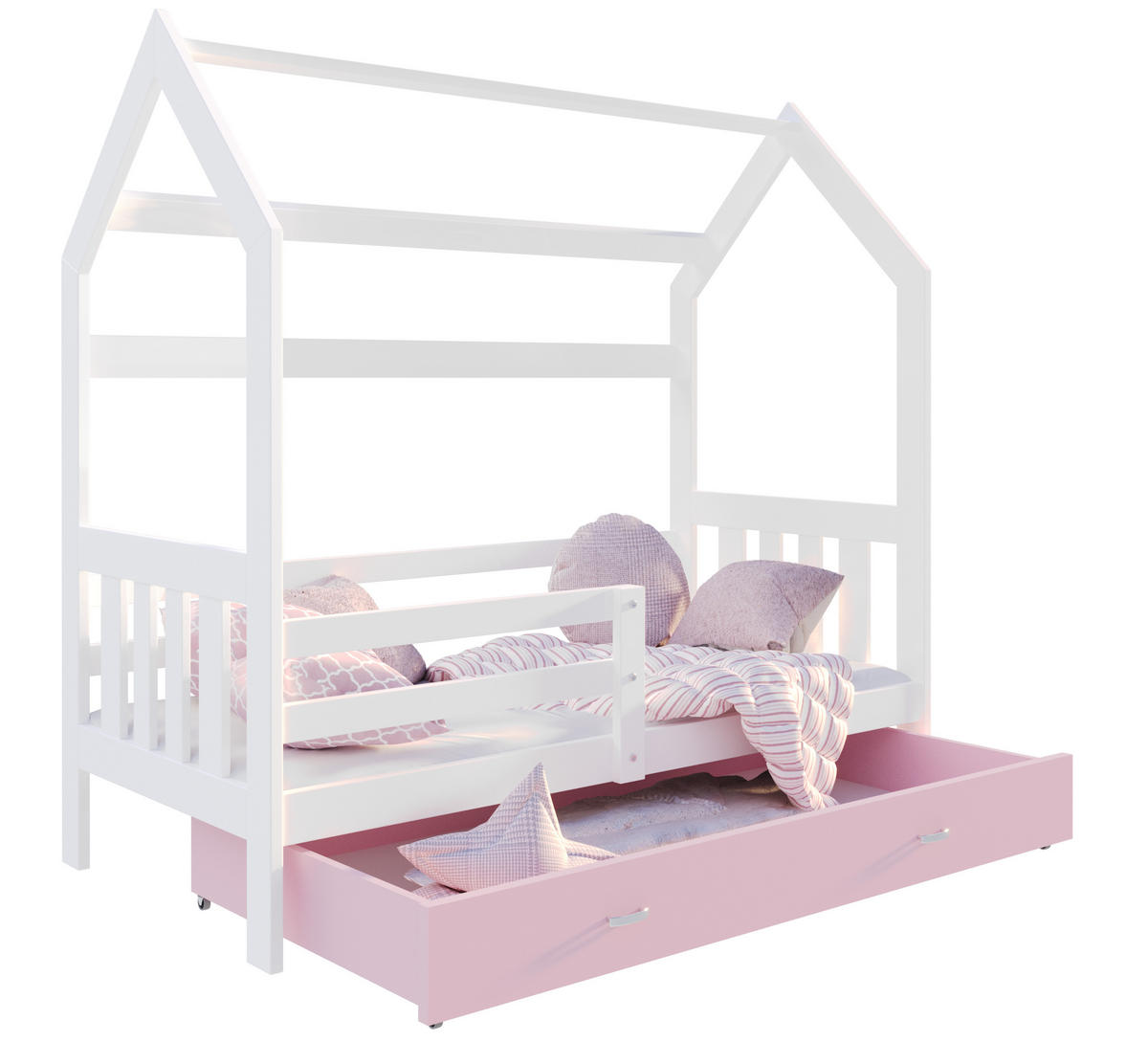 KINDERBETT ALA Hausbett 160x80cm mit Schublade und Matratze Weiß/Rosa - Rosa, Holz (80/160cm) - Luxkor24