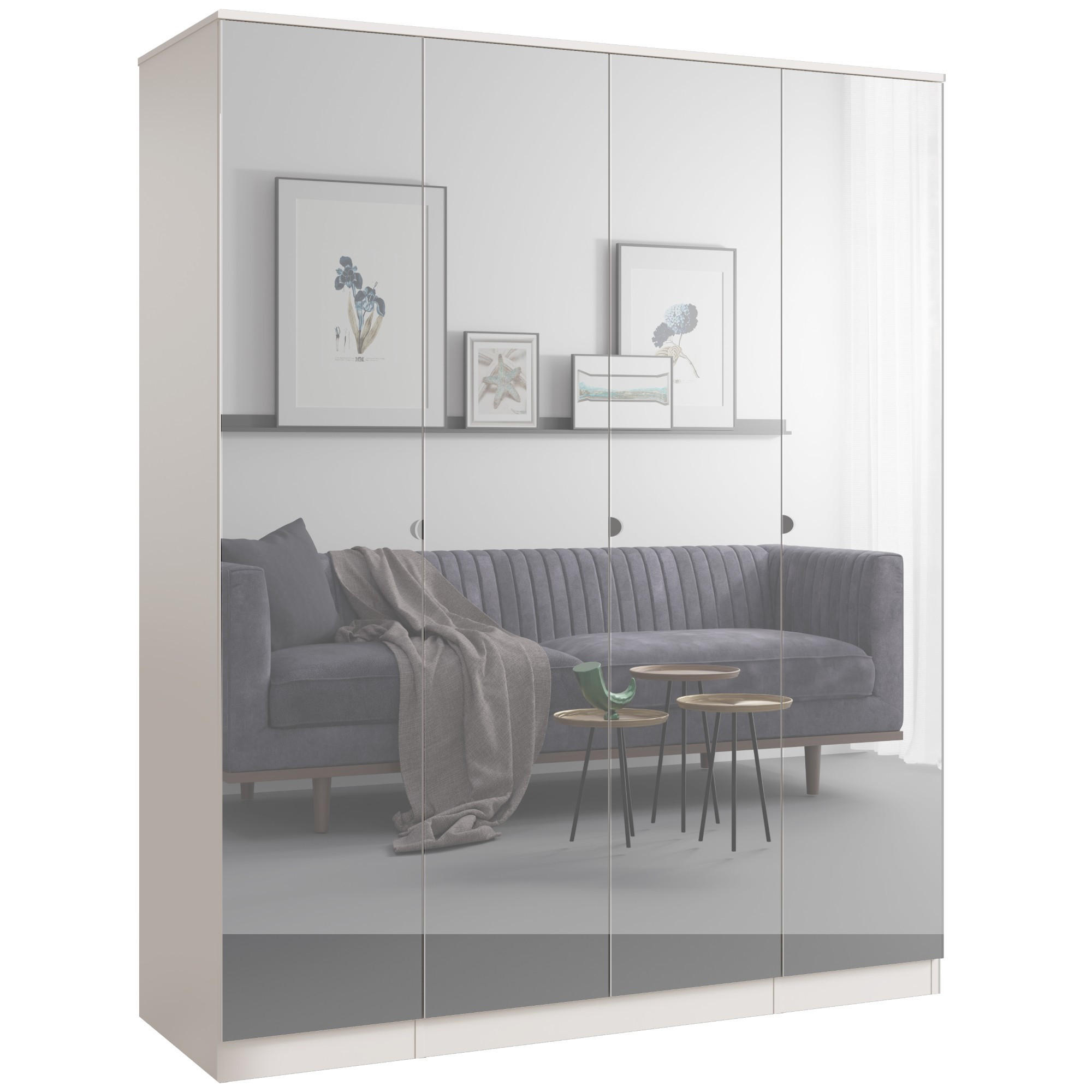 DREHTÜRENSCHRANK mit Spiegel Monza 4D 160 Kaschmir - Kaschmir/Grau, Holzwerkstoff/Metall (160/200/60cm) - mzm24