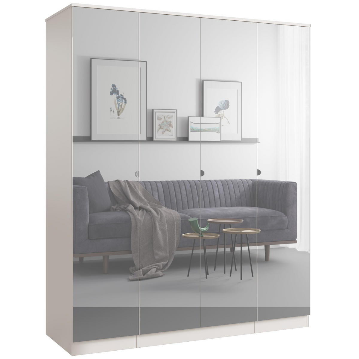 DREHTÜRENSCHRANK mit Spiegel Monza 4D 160 Kaschmir - Kaschmir/Grau, Holzwerkstoff/Metall (160/200/60cm) - mzm24