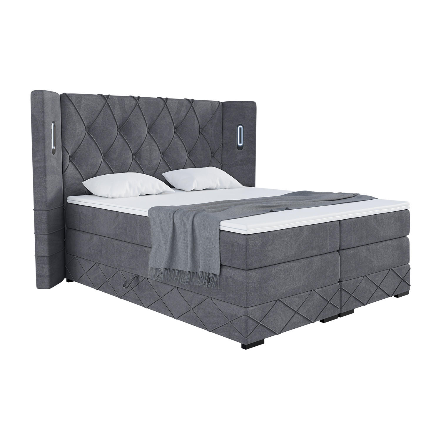 Meblini Boxspringbett Dunkelgrau 160x200 cm