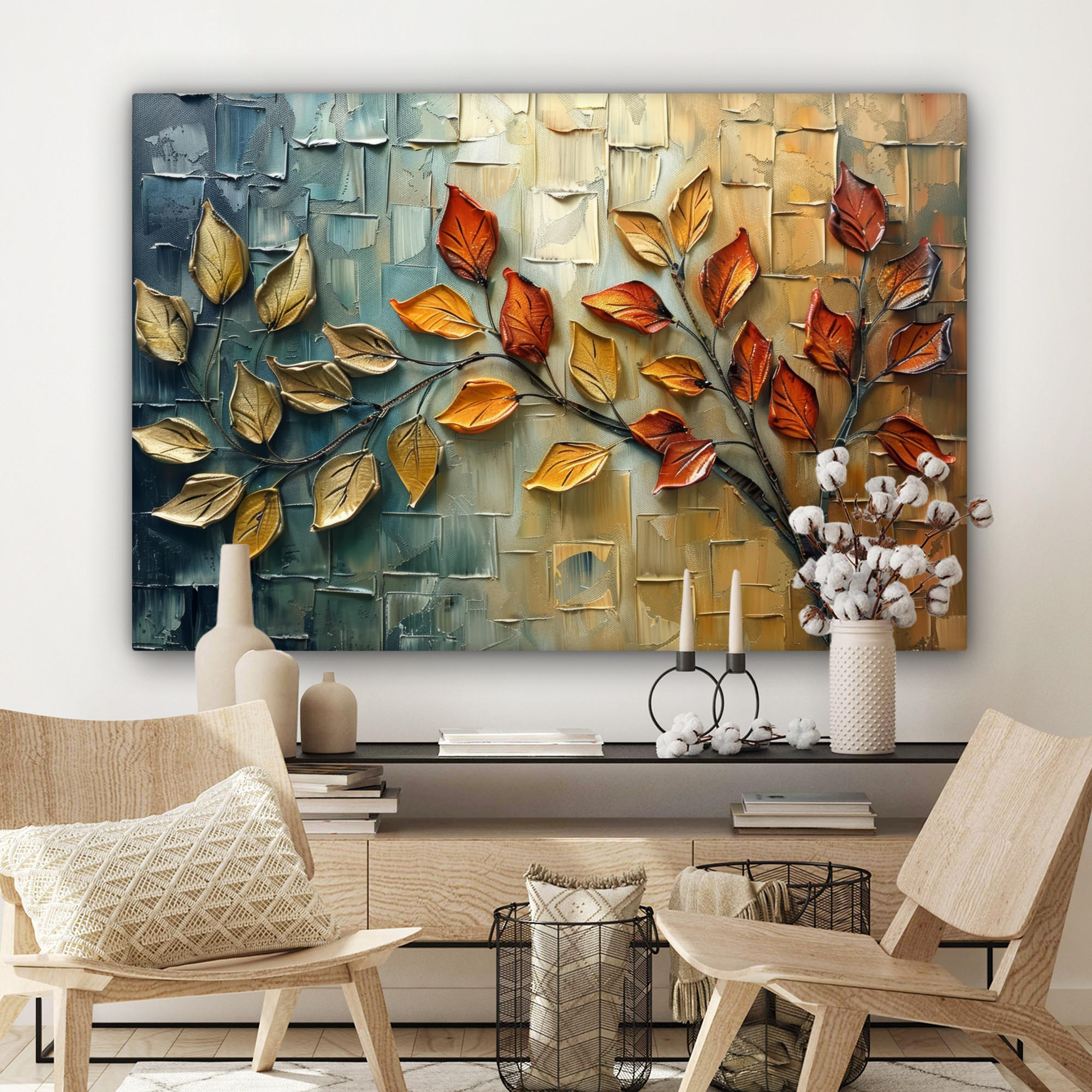LEINWANDBILD Baum - Abstrakt - Natur - Kunst XXL 150x100 cm - Goldfarben, Textil (150/100cm) - MuchoWow