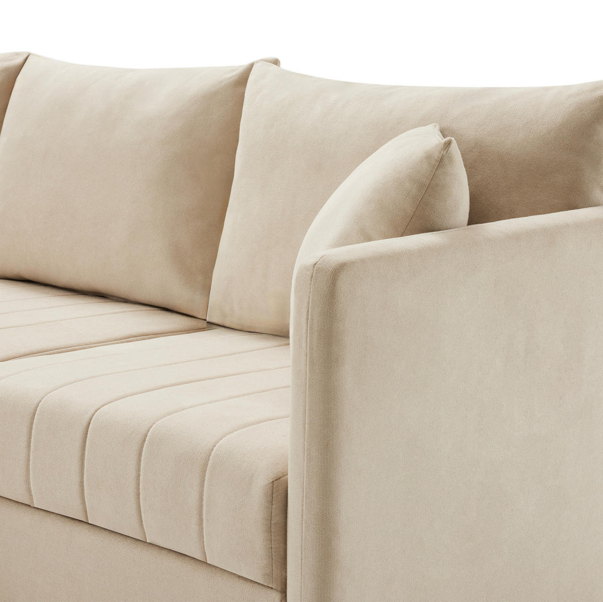 WOHNLANDSCHAFT aus Baumwolle und Leinen 220x194x85 cm in Beige mit flexiblem Hocker - Beige, Textil (194/85/220cm) - Modfu
