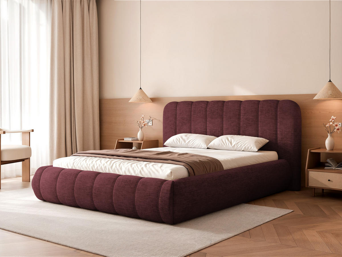 POLSTERBETT Gallo 160x200 cm Dunkelviolett Chenille – (Doppelbett mit Bettkasten, Lattenrost, voluminöses Kopfteil) - Violett, Holz/Holzwerkstoff (160/200cm) - Ravio