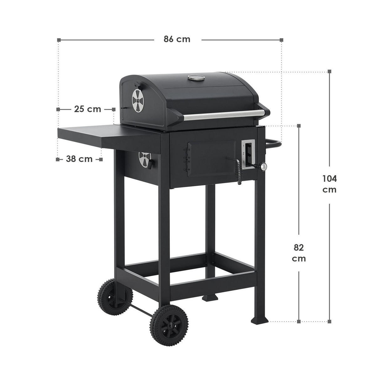 HOLZKOHLEGRILL Missouri schwarz mit Abdeckplane - Schwarz, Metall (86/104/52cm) - Juskys