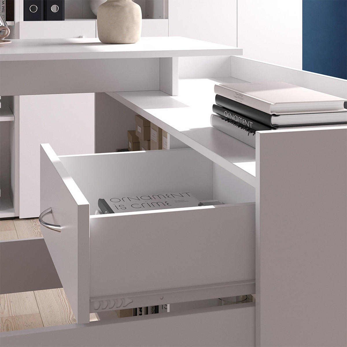 ECKSCHREIBTISCH Noira Weiß 135 x 77 cm mit Schublade - Weiß, Holzwerkstoff (77/135/115cm) - Vicco