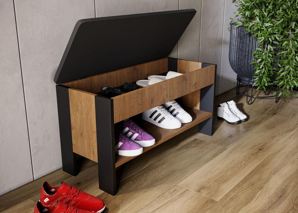 GARDEROBENBANK Nussbaumfarben 46/80/33cm - Nussbaumfarben/Schwarz, Holzwerkstoff (33/46/80cm) - CraftPAK