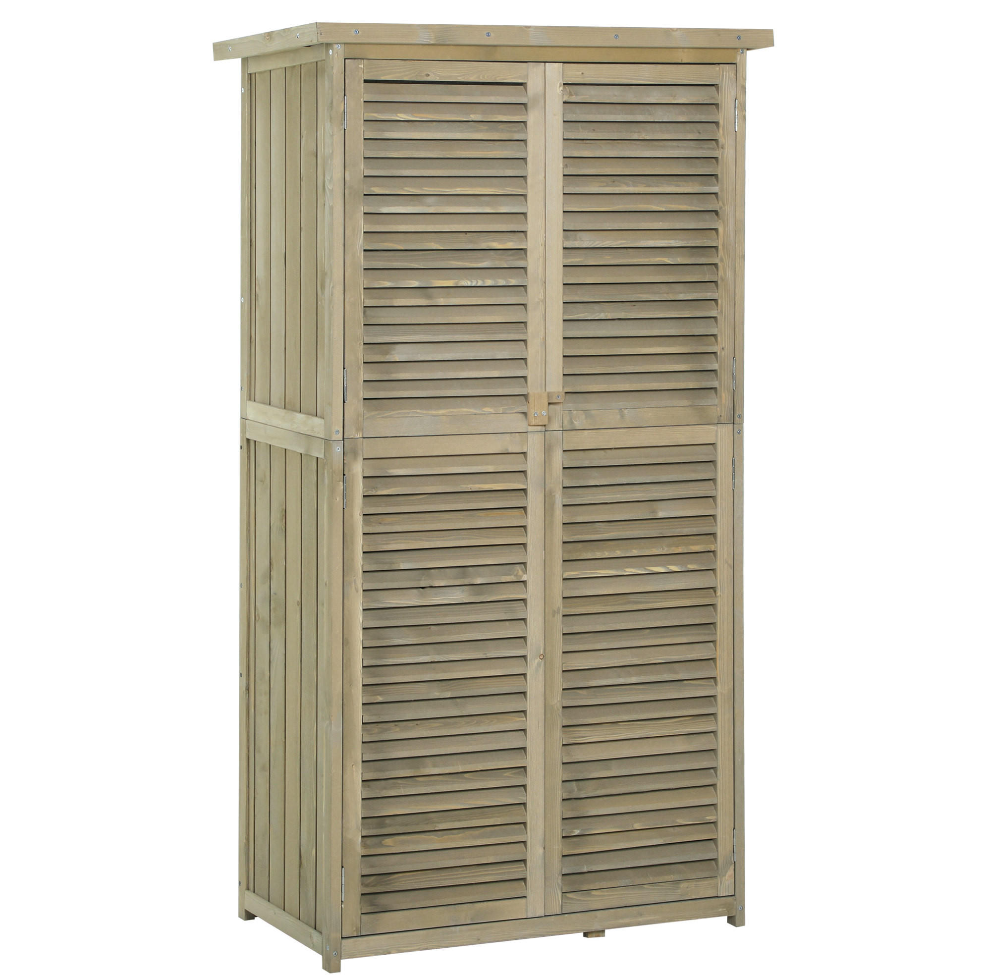 GARTENSCHRANK aus Holz 87x46,5x160 cm in Grau mit Asphaltdach & Lamellentüren - Grau, Holz (46.5/160/87cm) - Modfu