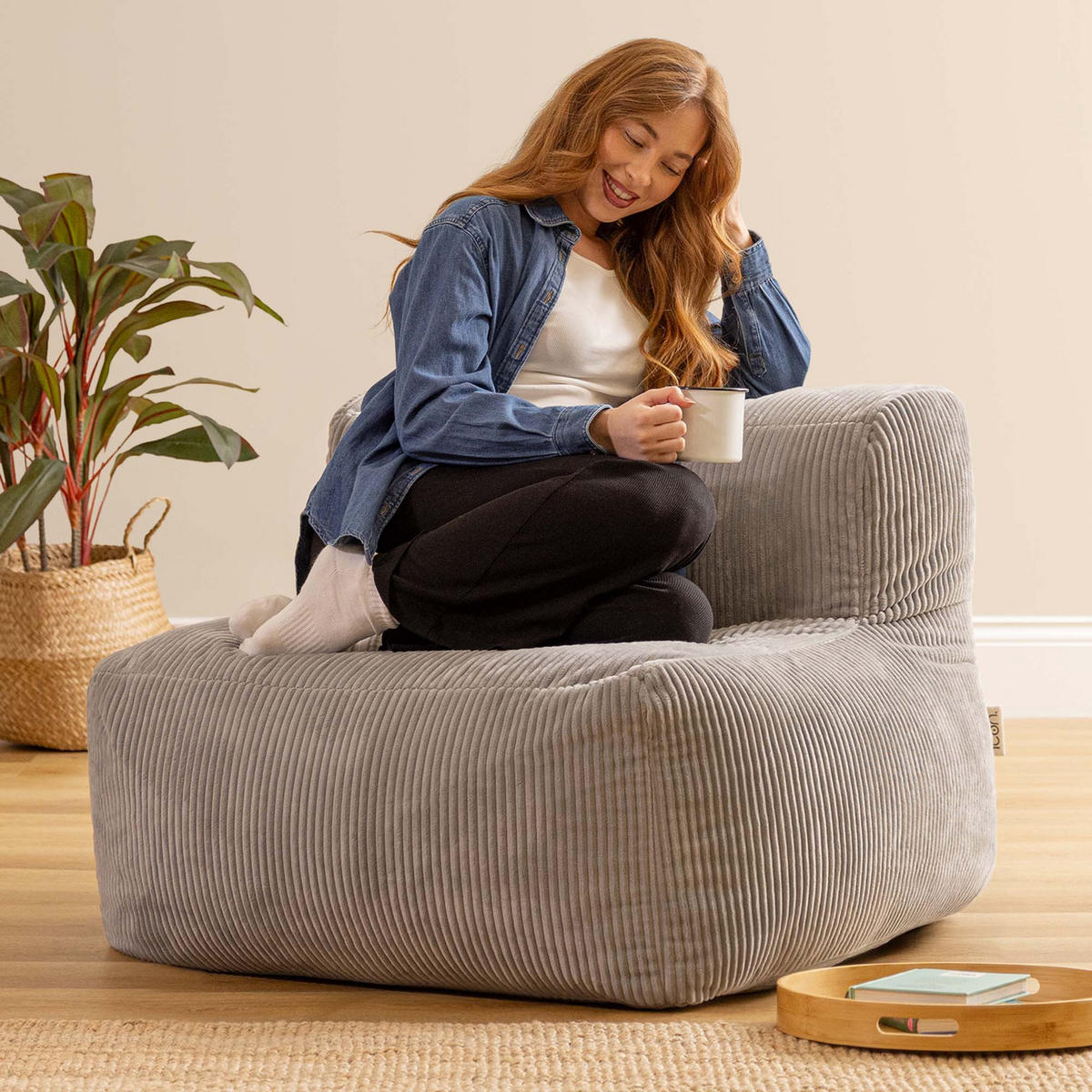 SITZSACK-SESSEL ZEN modular Cord - Grau, Textil (95/68/100cm) - icon