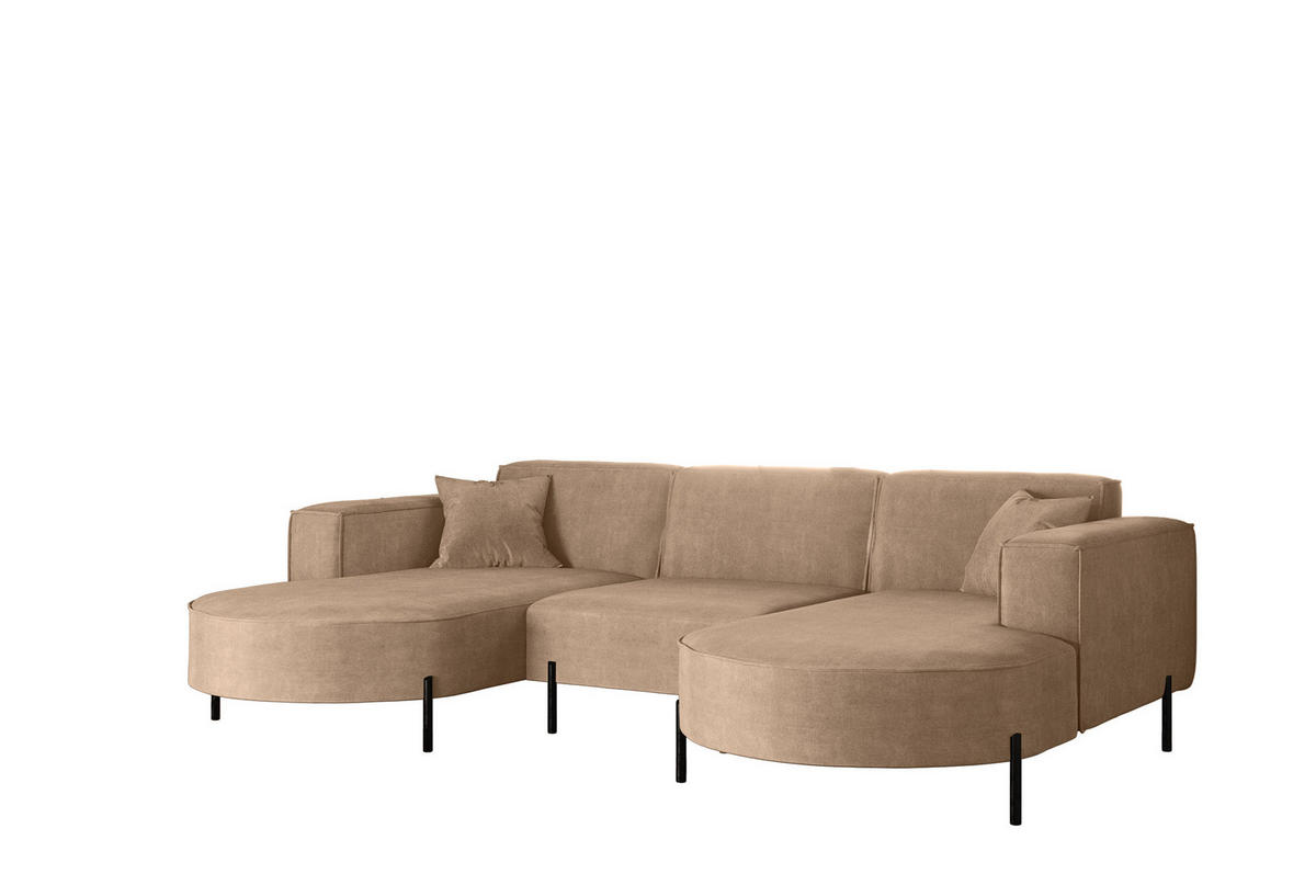 ECKSOFA U-Form Designer Modena Rein Stoff Noel KaltesBeige - Sandfarben, Holz (165/299cm) - Kaiser Möbel