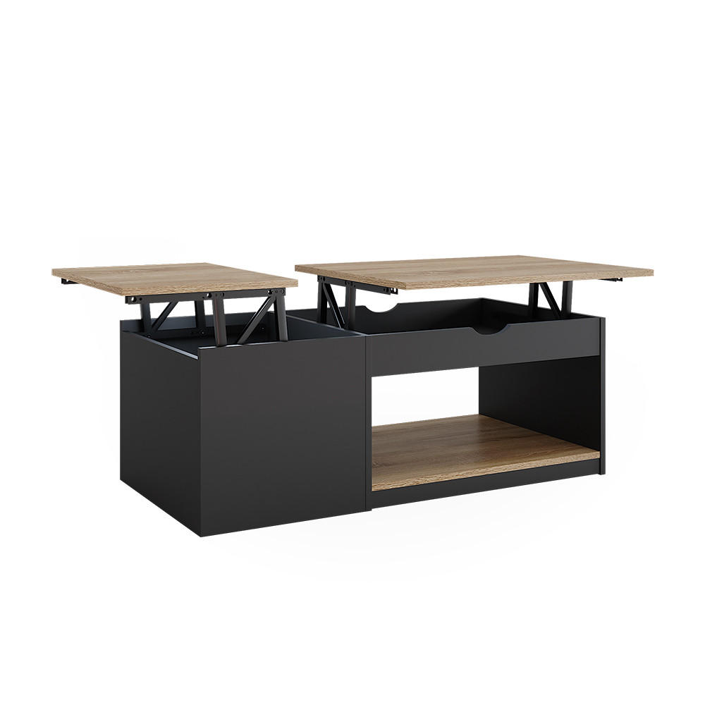 COUCHTISCH Avela Schwarz 110 x 110 cm - Schwarz/Sonoma Eiche, Holzwerkstoff (110/55/54cm) - Vicco
