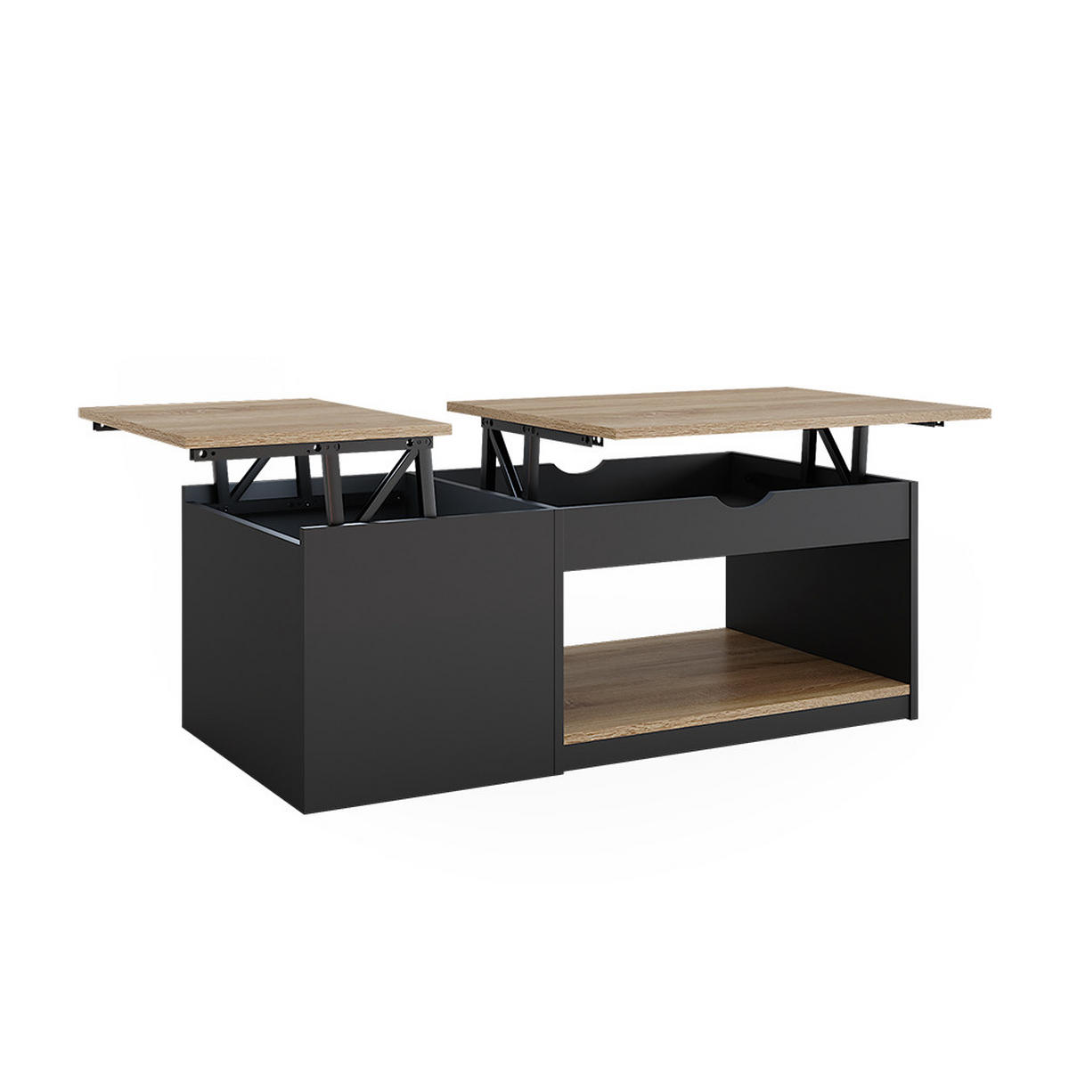 COUCHTISCH Avela Schwarz 110 x 110 cm - Schwarz/Sonoma Eiche, Holzwerkstoff (110/55/54cm) - Vicco