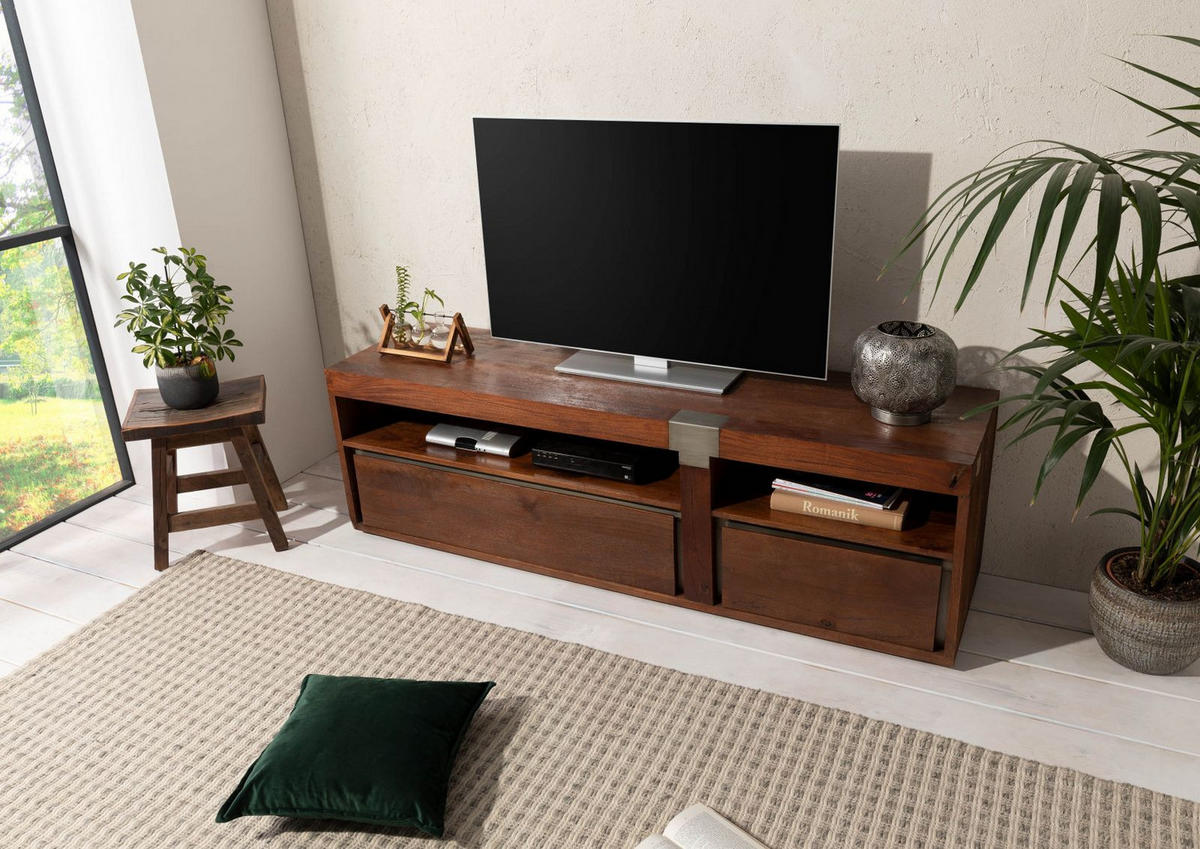 TV-BOARD Mango 180x48x55 braun lackiert Amsterdam #25 - Braun, Holz (180/55/48cm) - Massivmoebel24