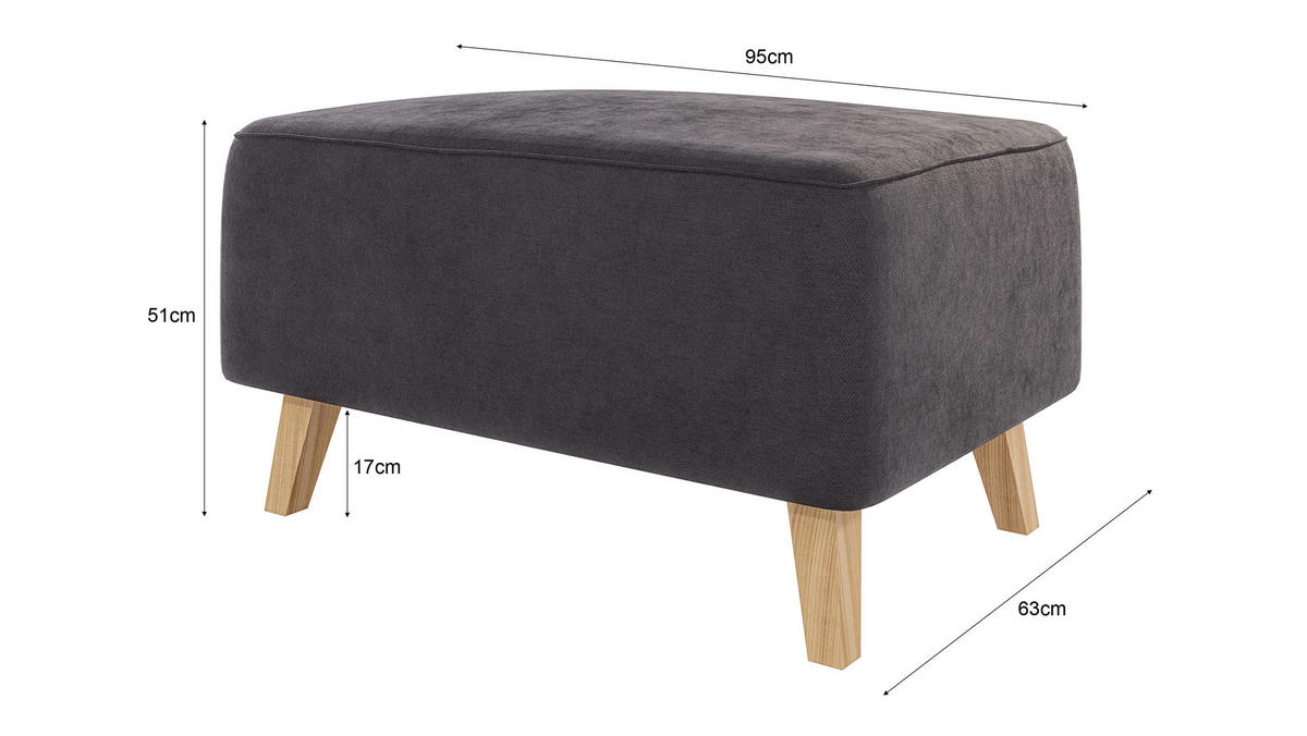 HOCKER Mario Graphit Microfaser - Graphitfarben/Naturfarben, Buchenholz/Textil (95/51/63cm) - S-Style Möbel