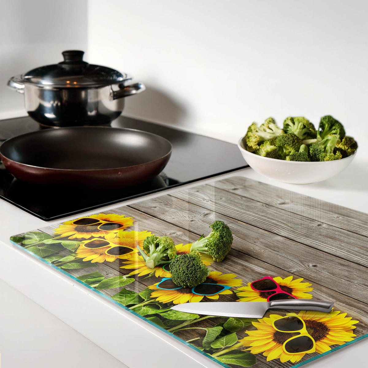 GLASPLATTE 60x52 cm Sonnenblumen - Gelb, Glas (60/0.4/52cm) - TULUP