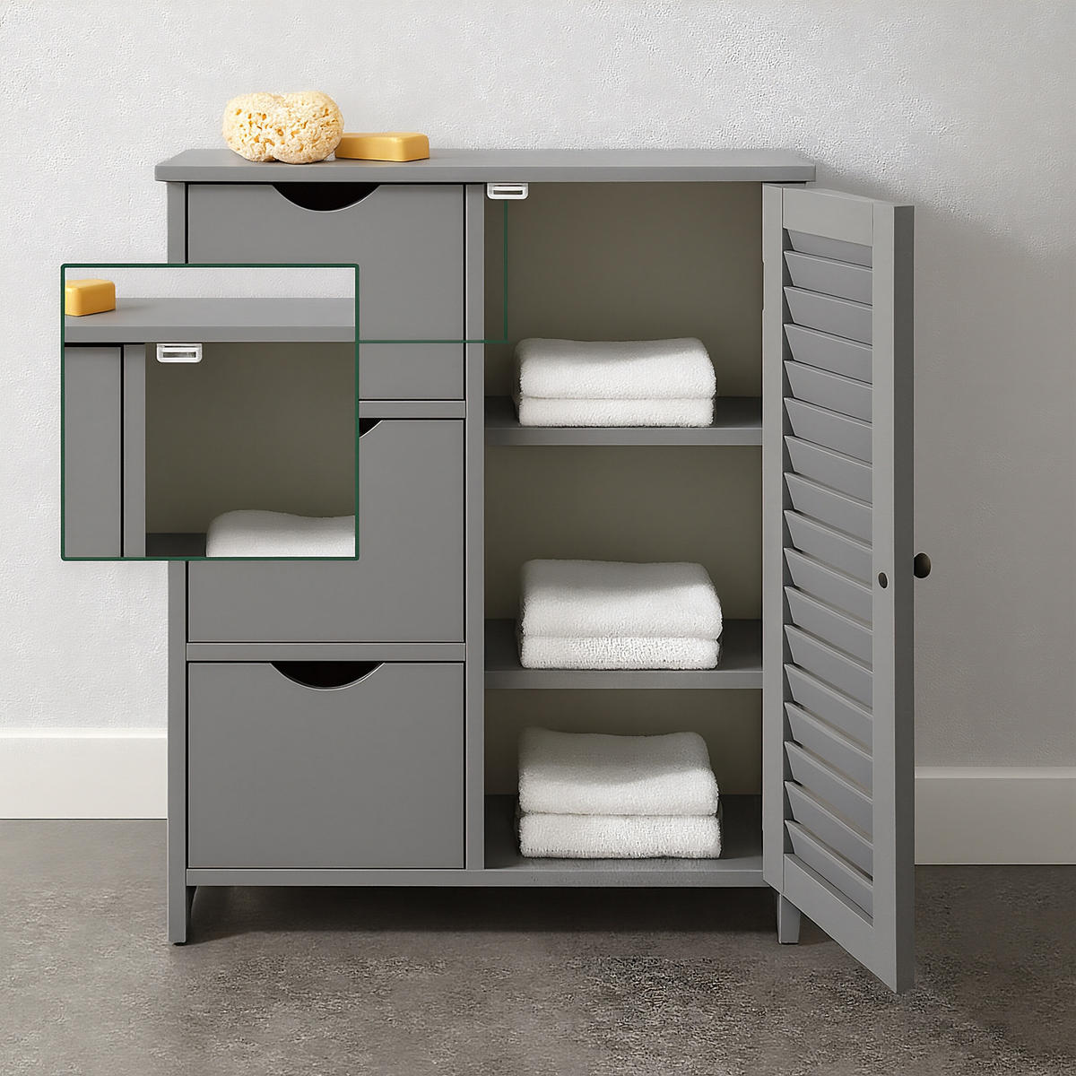 BADEZIMMERSCHRANK - Schwarz/Grau, Holzwerkstoff/Kunststoff (60/80/30cm) - Relaxdays