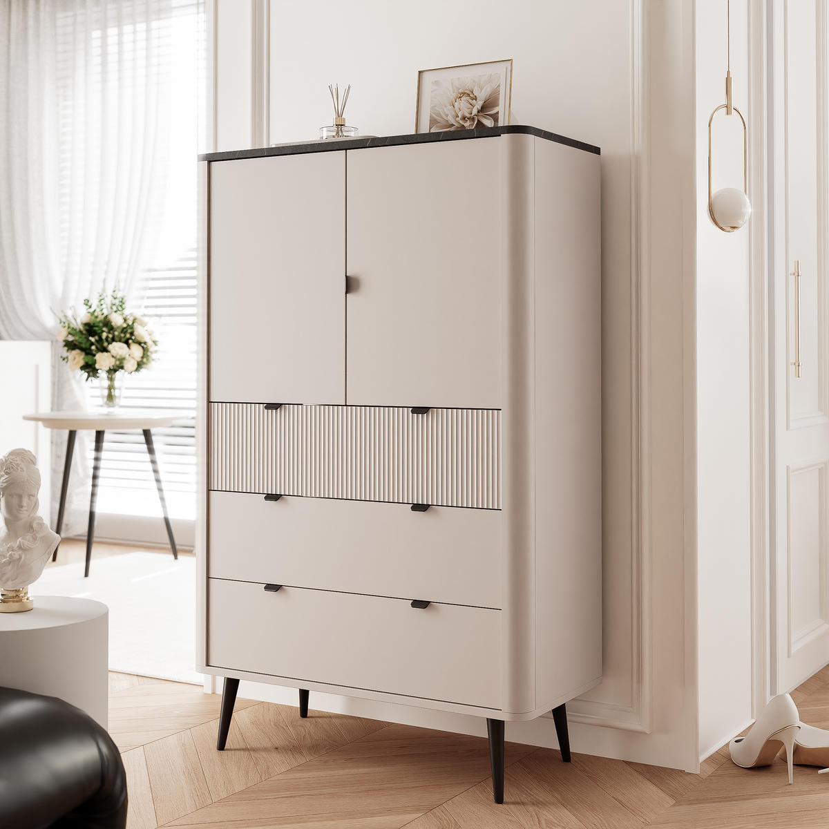 KLEIDERSCHRANK mit Schubladen NAVANI 90 cm Kaschmir Nuss - Kaschmir/Schwarz, Holzwerkstoff/Metall (90/142/40cm) - Idohome