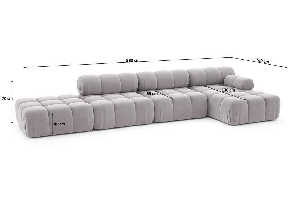 ECKSOFA L-Form XL, Stoff Velours Salvador, Grau, Rechts, Selia L XL - Grau, Holz (380/160cm) - Kaiser Möbel