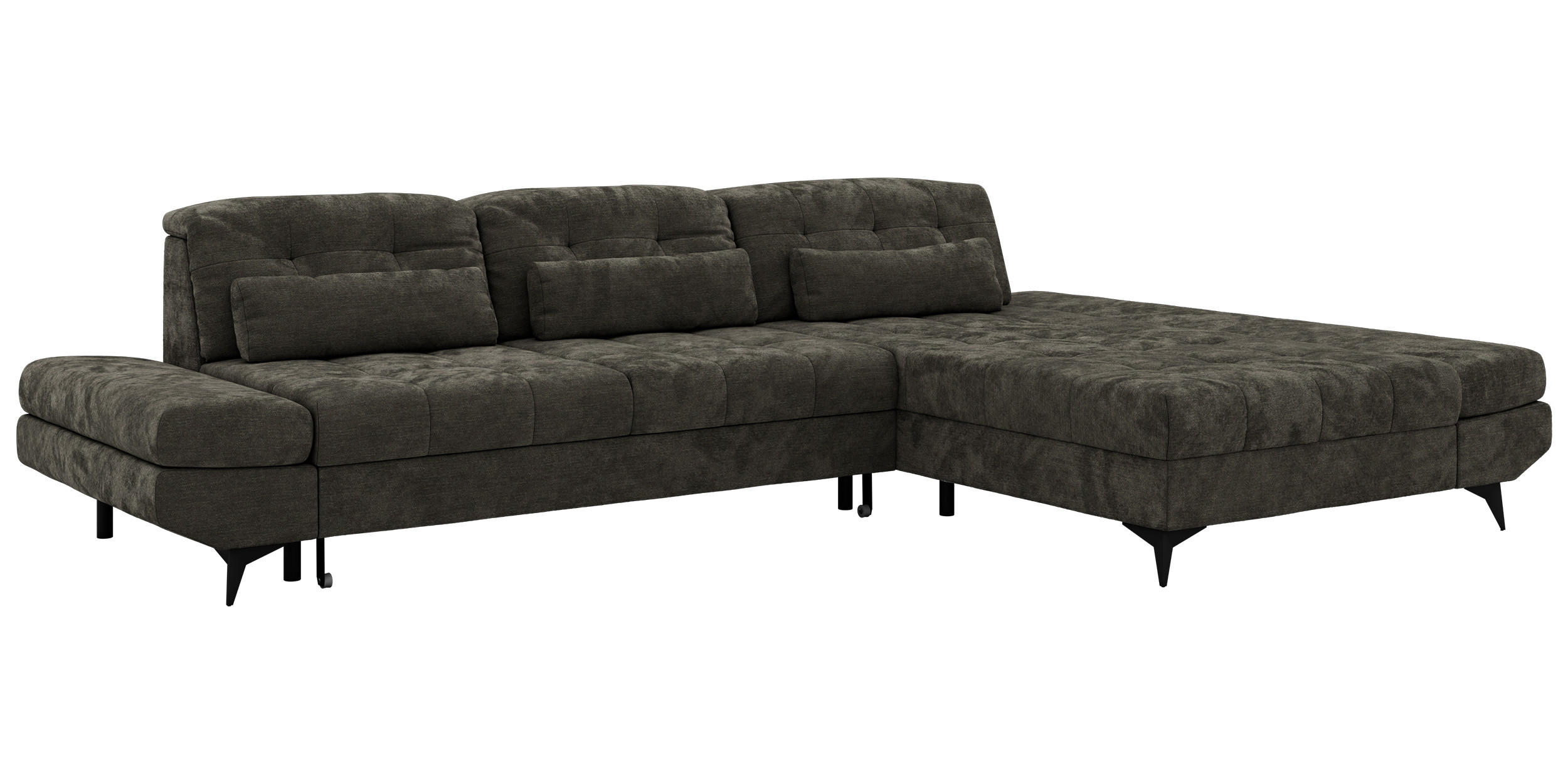 ECKSOFA ALVENO L - Dunkelgrau Schenille glatt - Rechts Seite - Dunkelgrau/Schwarz, Textil/Metall (344/218cm) - MKS