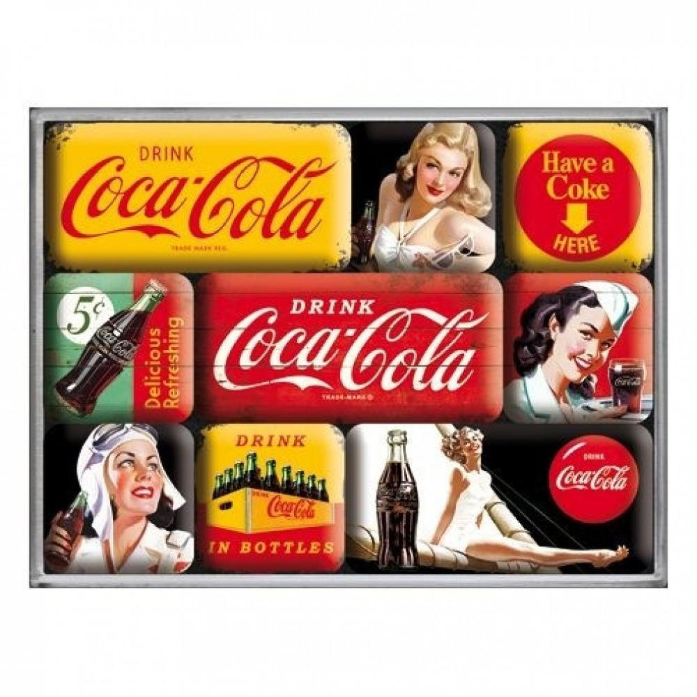 MAGNETSET 9-teilig Coca-Cola Yellow Mix - Multicolor, Metall (9/7/2cm) - Nostalgic-Art