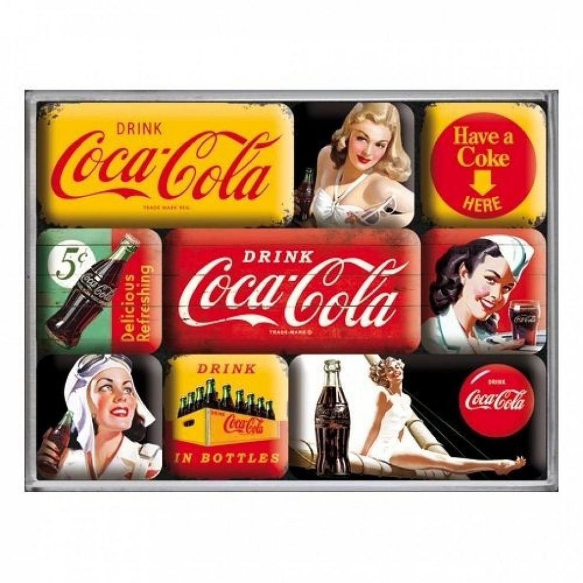 MAGNETSET 9-teilig Coca-Cola Yellow Mix - Multicolor, Metall (9/7/2cm) - Nostalgic-Art