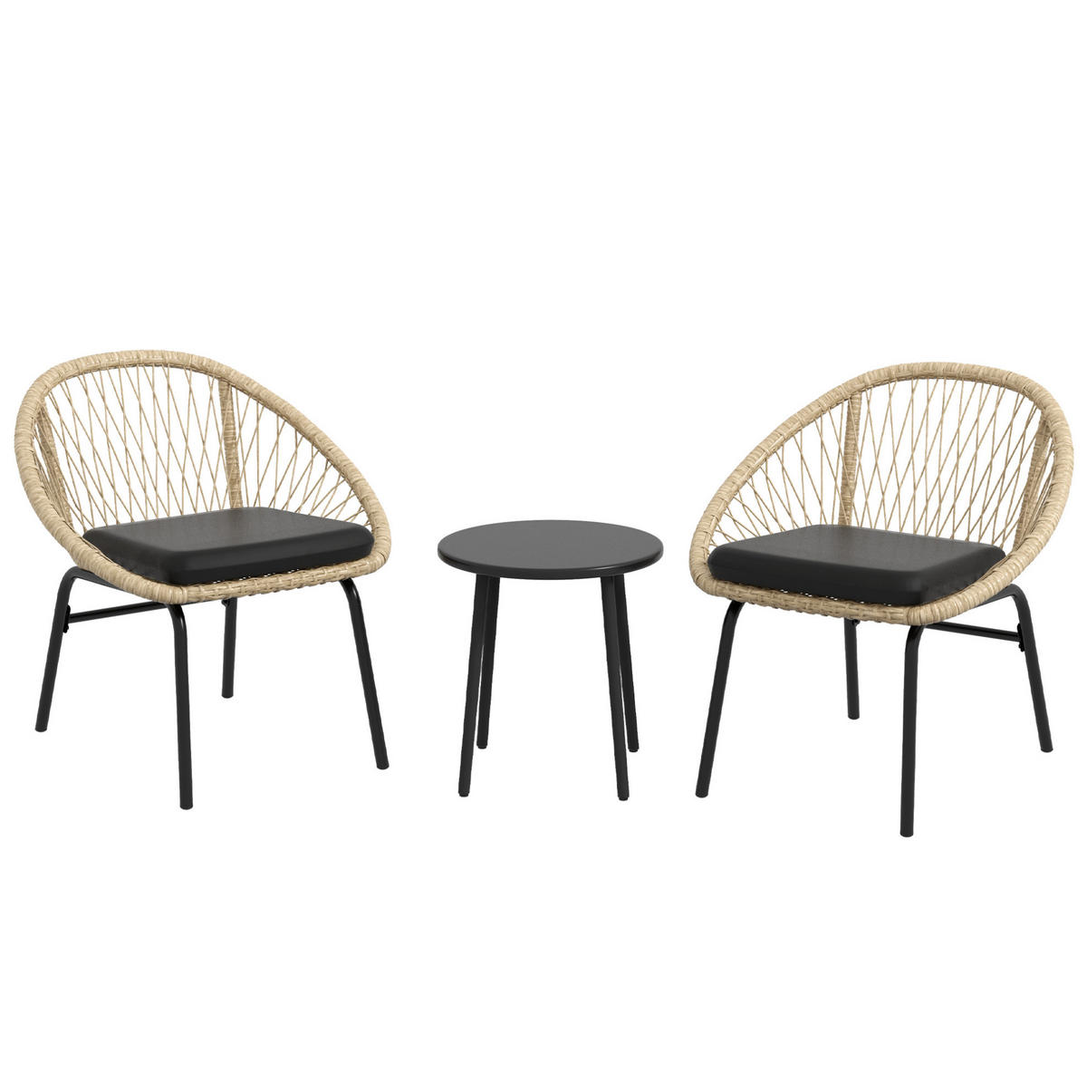 BALKONSET Ø40×45cm Rattan mit Kissen und Tisch Stahlplatte - Gelb, Naturmaterialien - Modfu