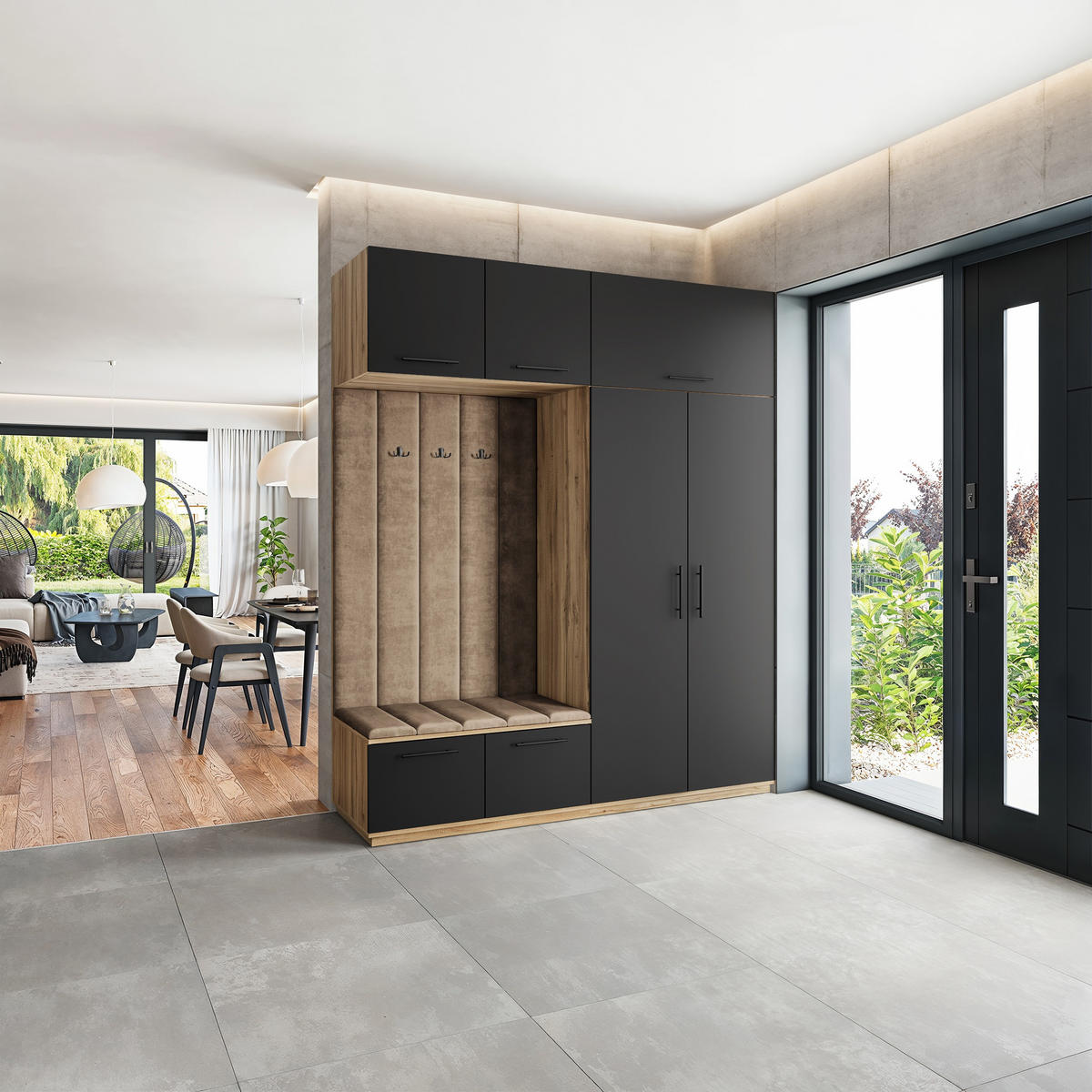 GARDEROBENSCHRANK REMA 200/240/60 cm Modern Garderobe-Set Eiche Wotan - Beige/Eiche Wotan, Holzwerkstoff (200/240/60cm) - MASSENO