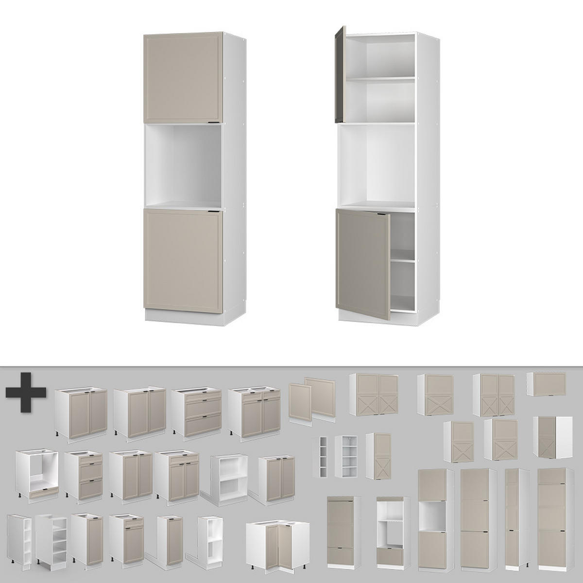 HERDUMBAUSCHRANK Fame-Line GrauBeige 60 cm mit offenem Regal - Weiß/Grau, Holzwerkstoff (60/206.8/58cm) - Vicco