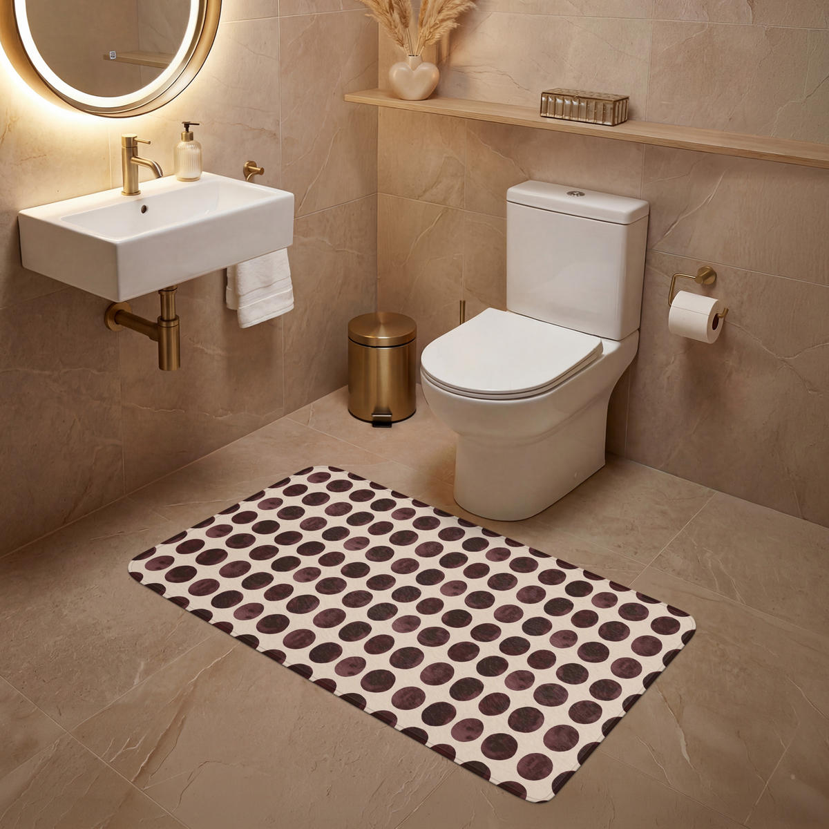 WC PŘEDLOŽKA Puntíky - Vzor - Hnědý 120x60 cm - bordeaux, textil/plast (120/1cm) - OnlyWow