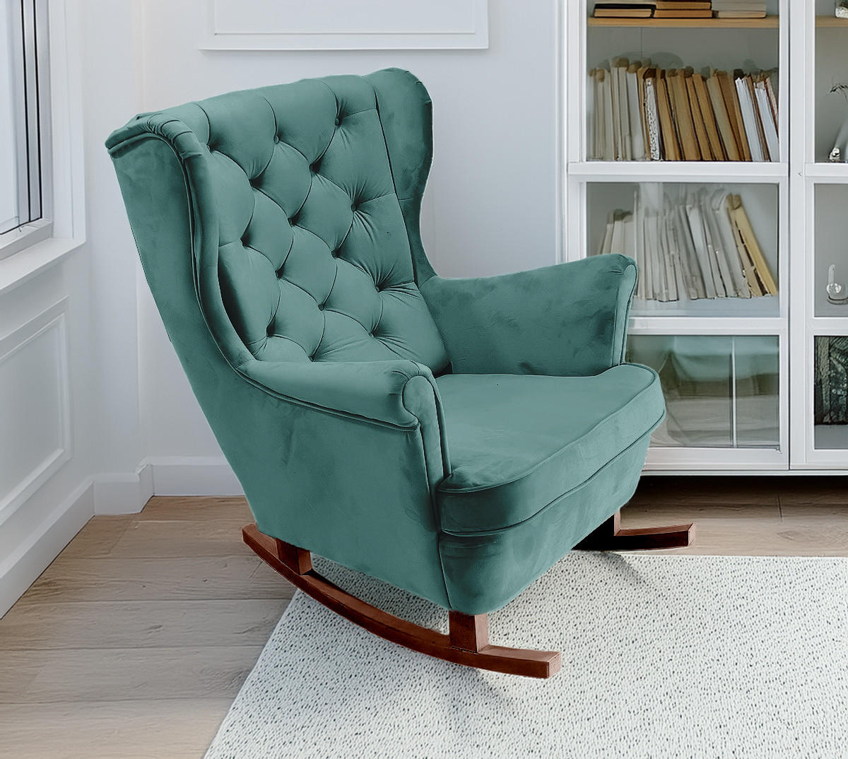 SCHAUKELSESSEL mit gepolstertem Sitz und Armlehnen, 102x81x95 cm, Grün_29854 - Buchefarben/Mintgrün, Holz/Textil (81/102/95cm) - DomoHome