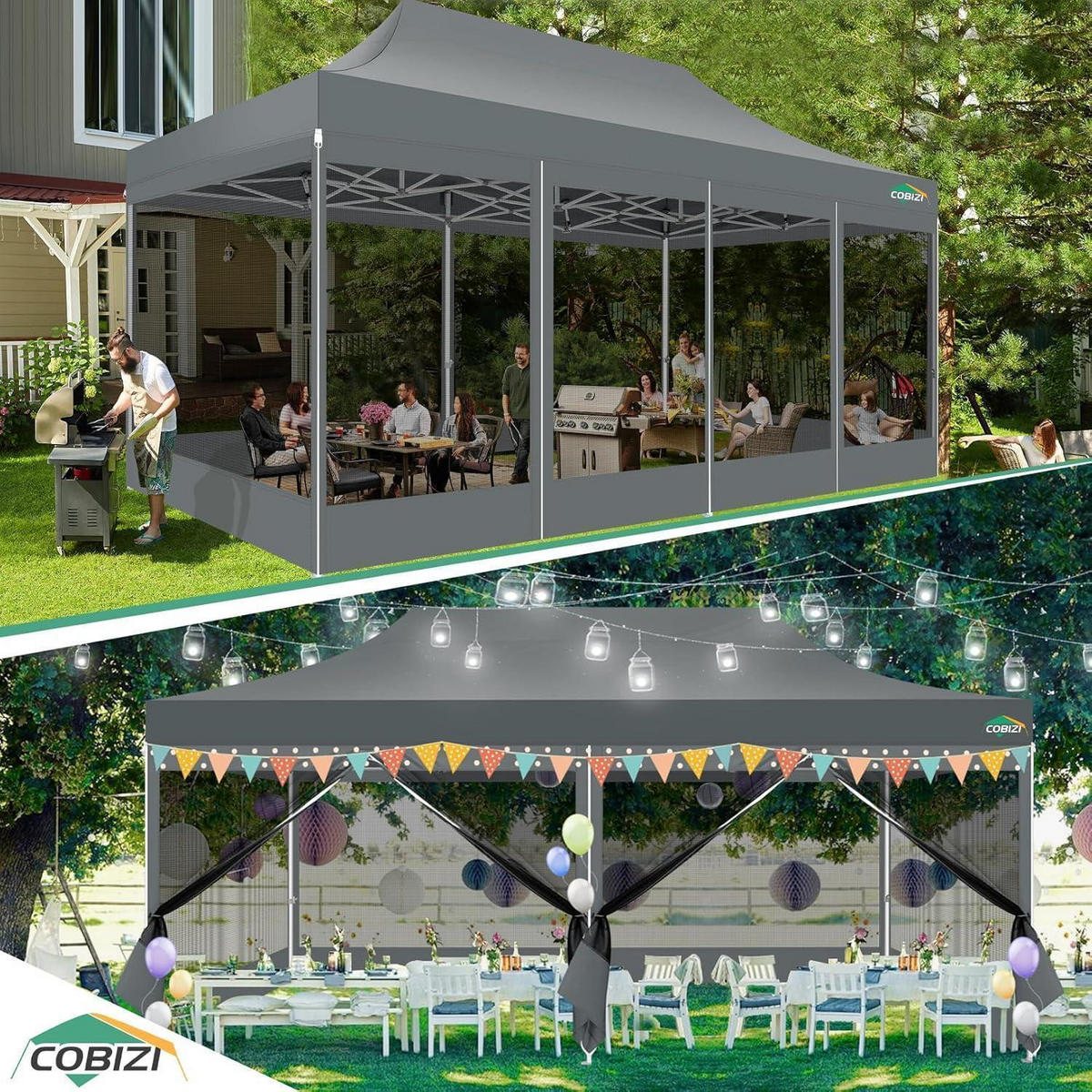 FALTPAVILLON 3x6m grau mit 6 Mesh-Seitenwänden - Grau, Textil (300/336/600cm)