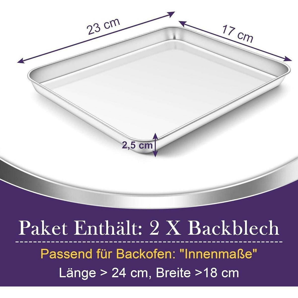BACKBLECH 2-teiliges Set Edelstahl 23,8 x 17,8 cm - Silberfarben, Metall (23/2.5/23cm)