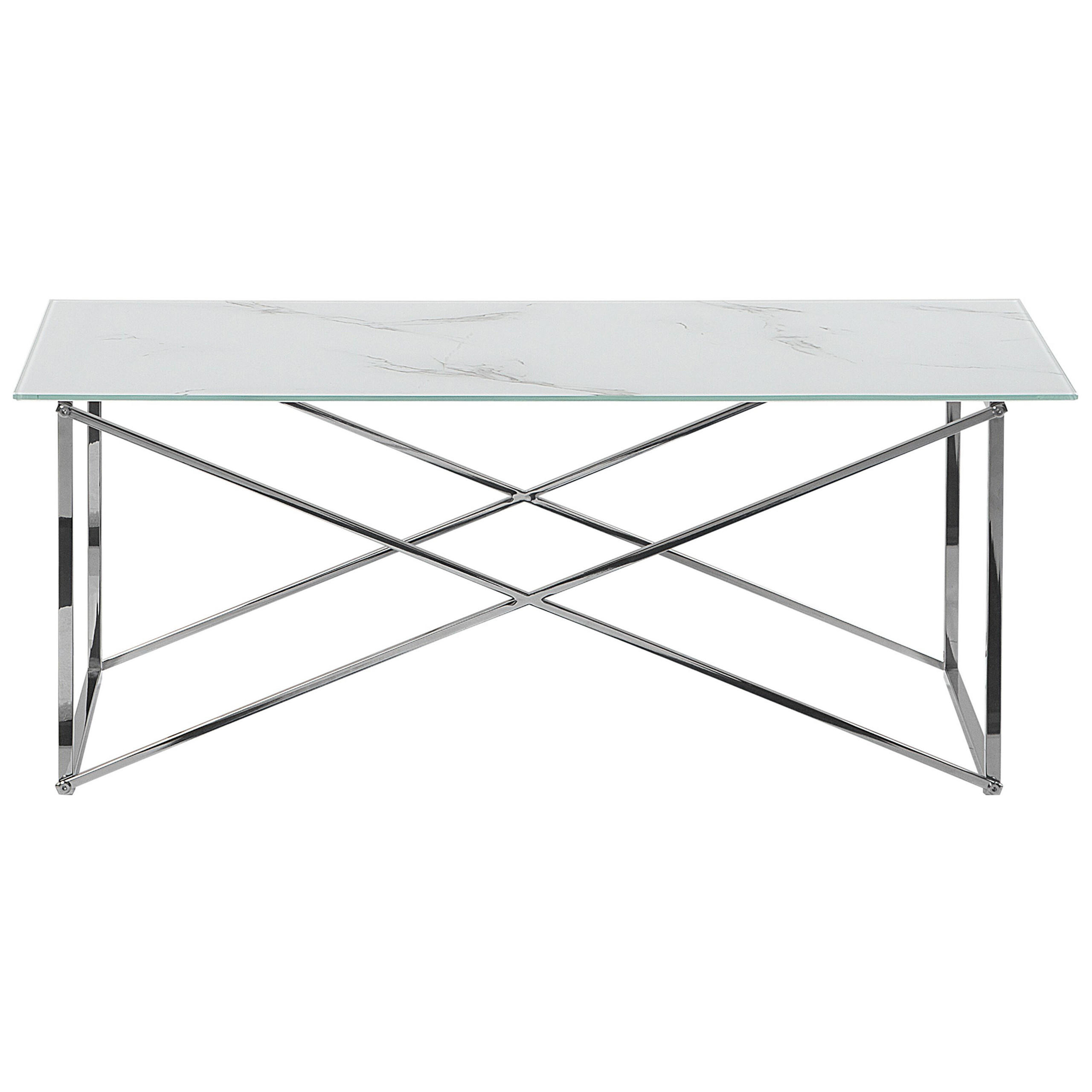 COUCHTISCH Marmor Optik weiß/silber rechteckig 100/50 cm Emporia - Silberfarben/Weiß, Glas (50/100/40cm) - Beliani