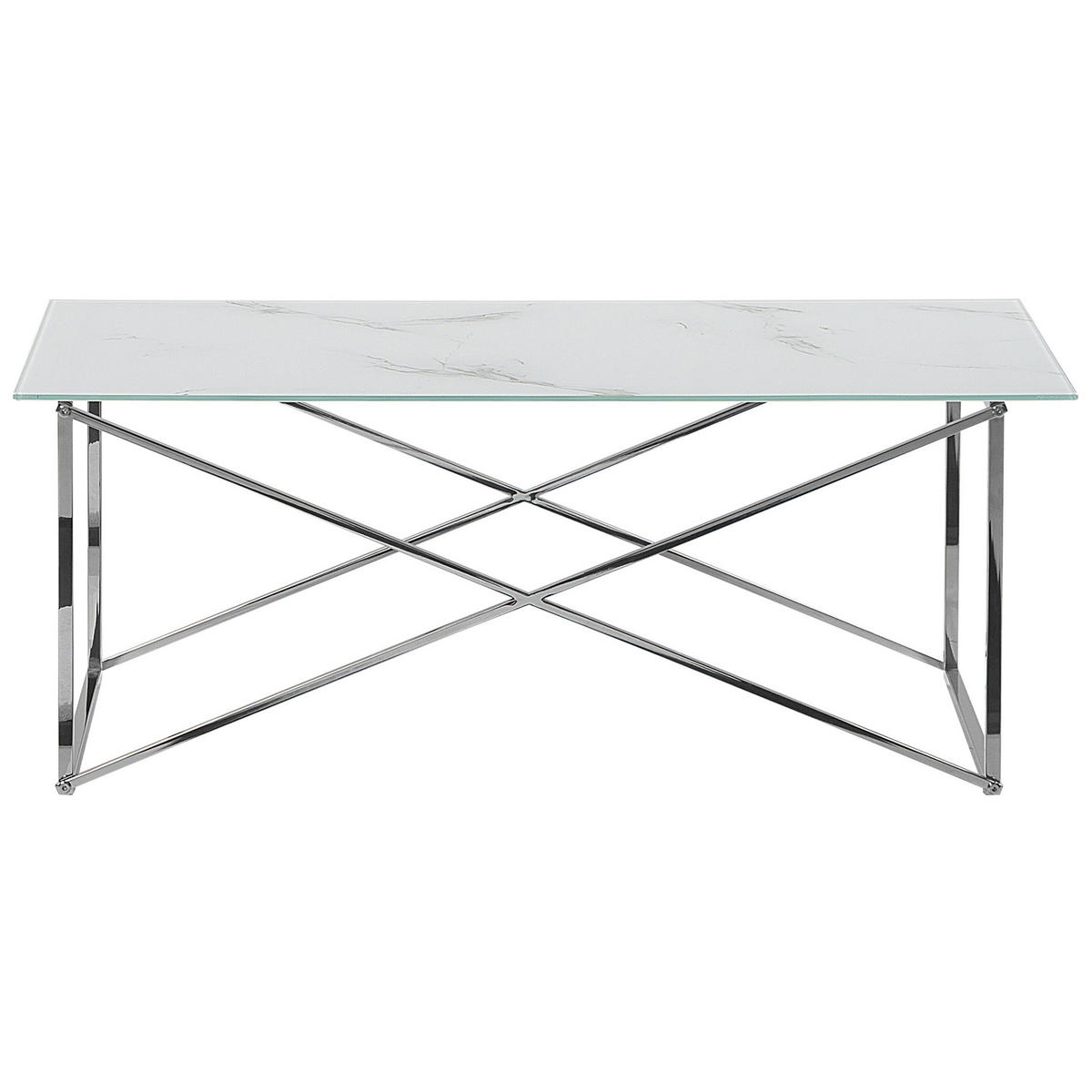 COUCHTISCH Marmor Optik weiß/silber rechteckig 100/50 cm Emporia - Silberfarben/Weiß, Glas (50/100/40cm) - Beliani