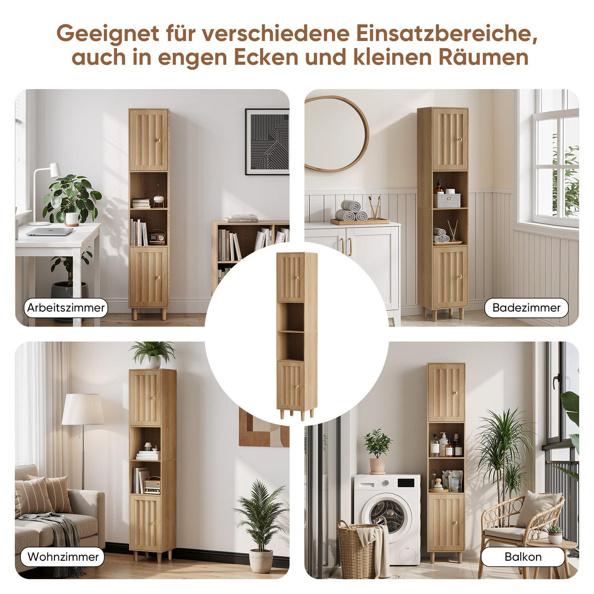 HOCHSCHRANK Eichefarben freistehend mit 2 Türen und verstellbaren Einlegeböden 32/30/169 cm - Eichefarben, Holzwerkstoff (32/169/30cm) - PANGIVO