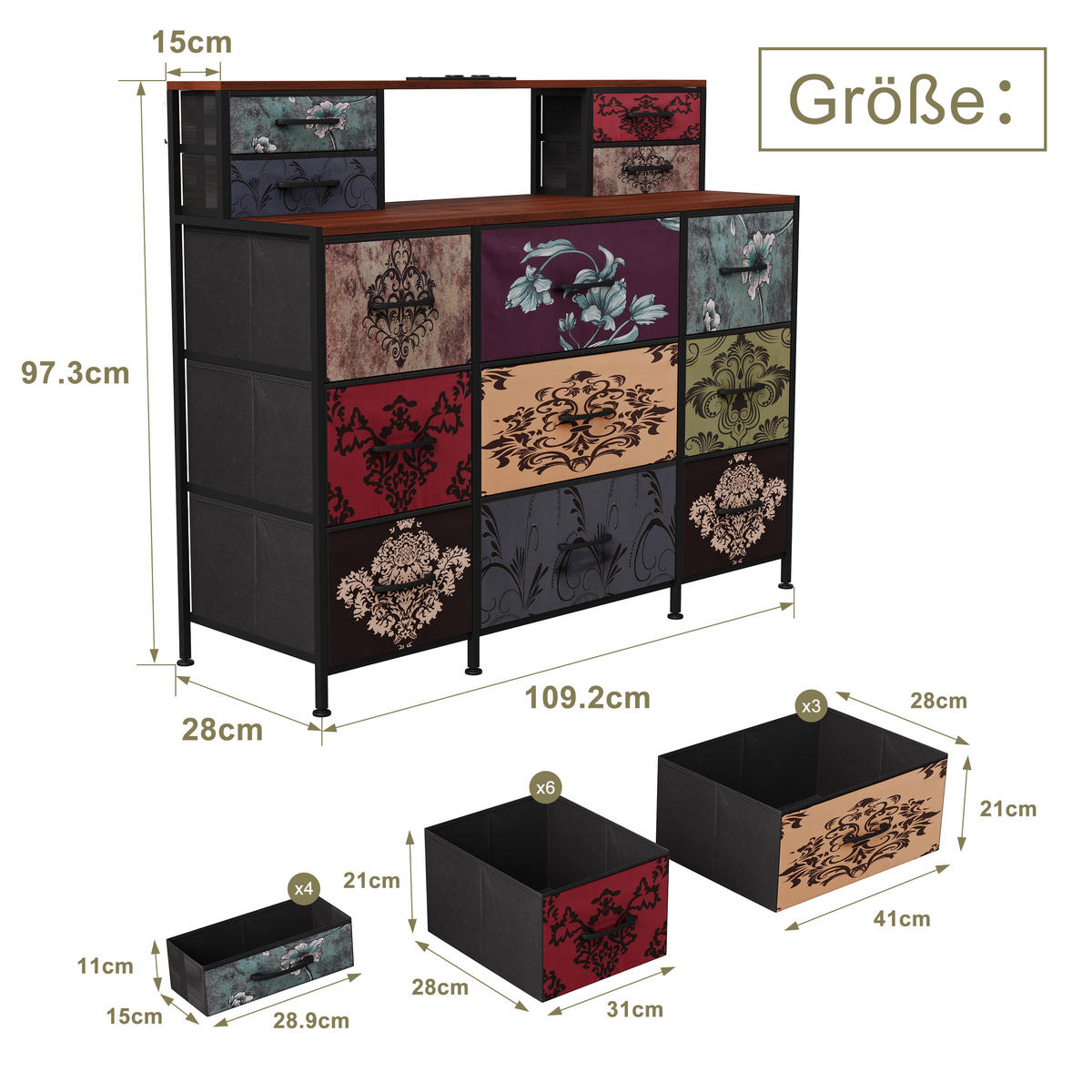SCHMINKTISCH, 13 Schubladen, Vintage Design, für Schlafzimmer & Wohnzimmer - Multicolor, Holz (109.2/97.3/28cm) - EuroLiving