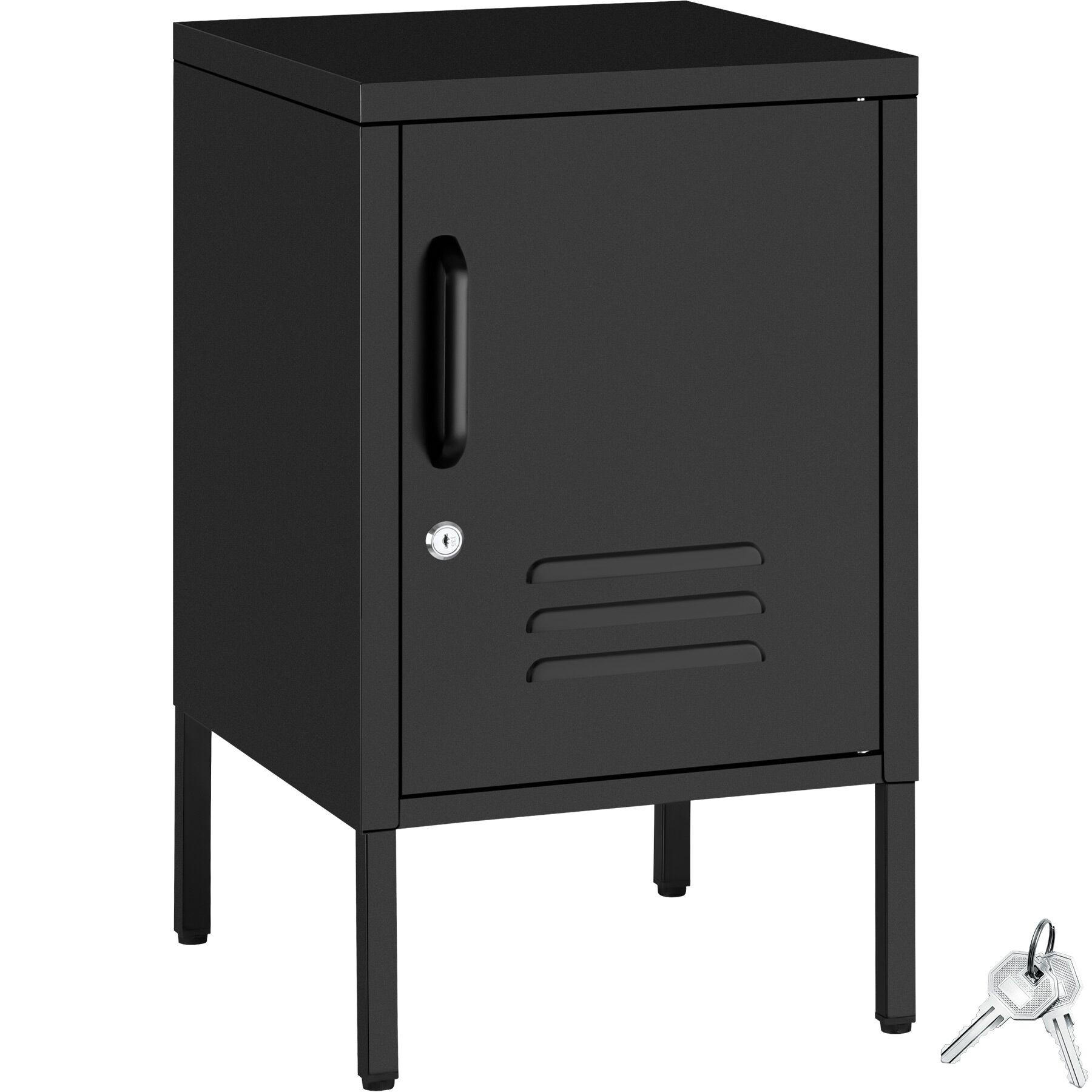 NACHTSCHRANK Baker, Kippschutz, höhenverstellbare Füße, schwarz - Schwarz, Metall (35/60.5/42.5cm) - tectake