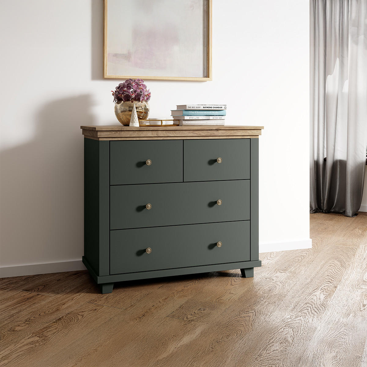 KOMODA Martin Zelená a dřevo - zelená barva, kompozitní dřevo (90/80.5/42cm) - Petits-meubles