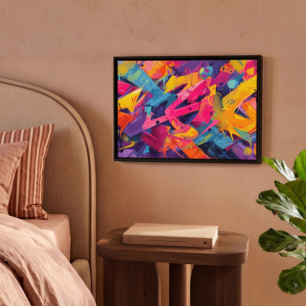 LEINWAND Bilder mit Rahmen - Abstrakt - Formen - Farbenfroh - 40x30 - Magenta, Textil (40/30cm) - MuchoWow
