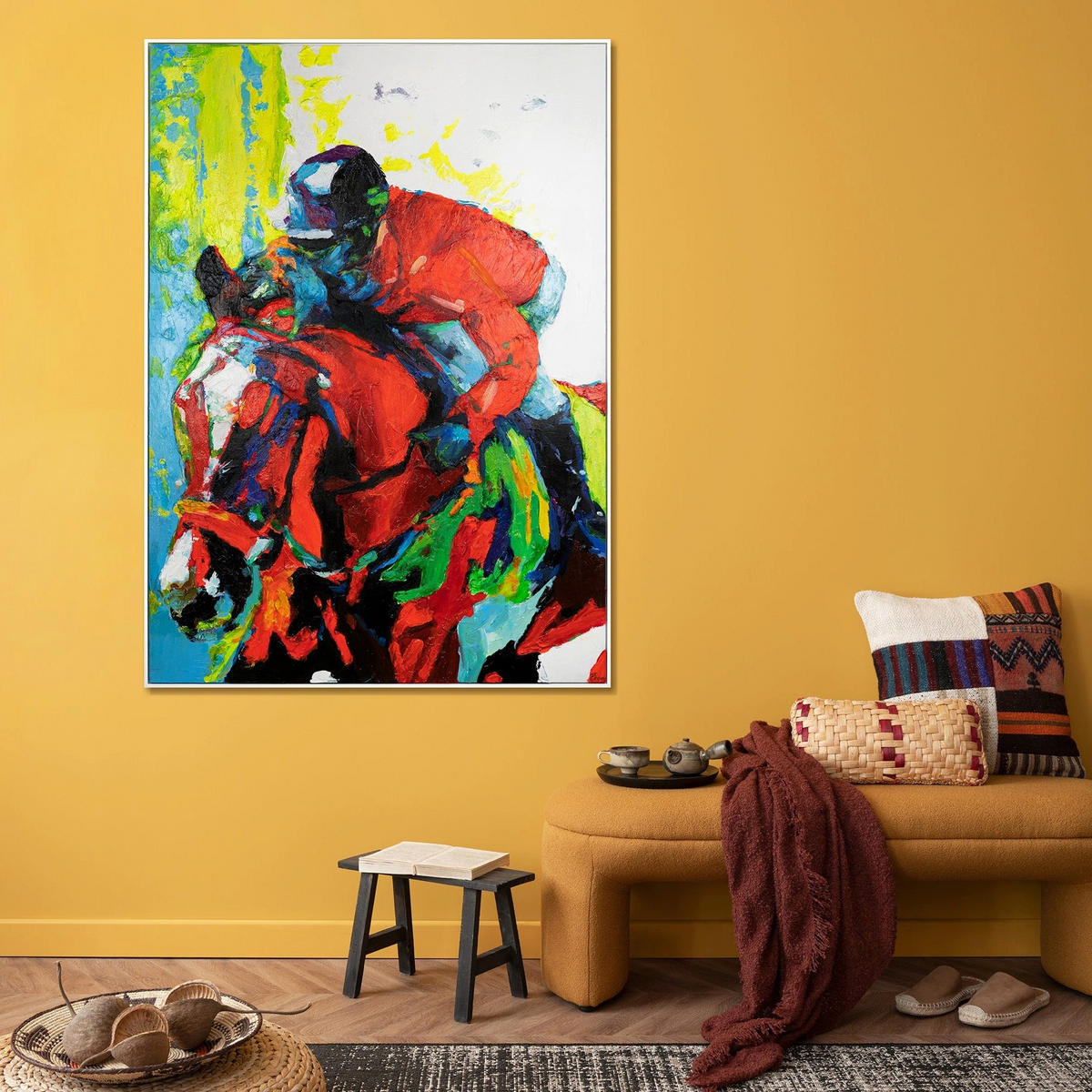 GEMÄLDE Flug der Reitkunst Schattenfugenrahmen Weiß 120x80 cm - Weiß, Holz (120/80cm) - YS-art gallery