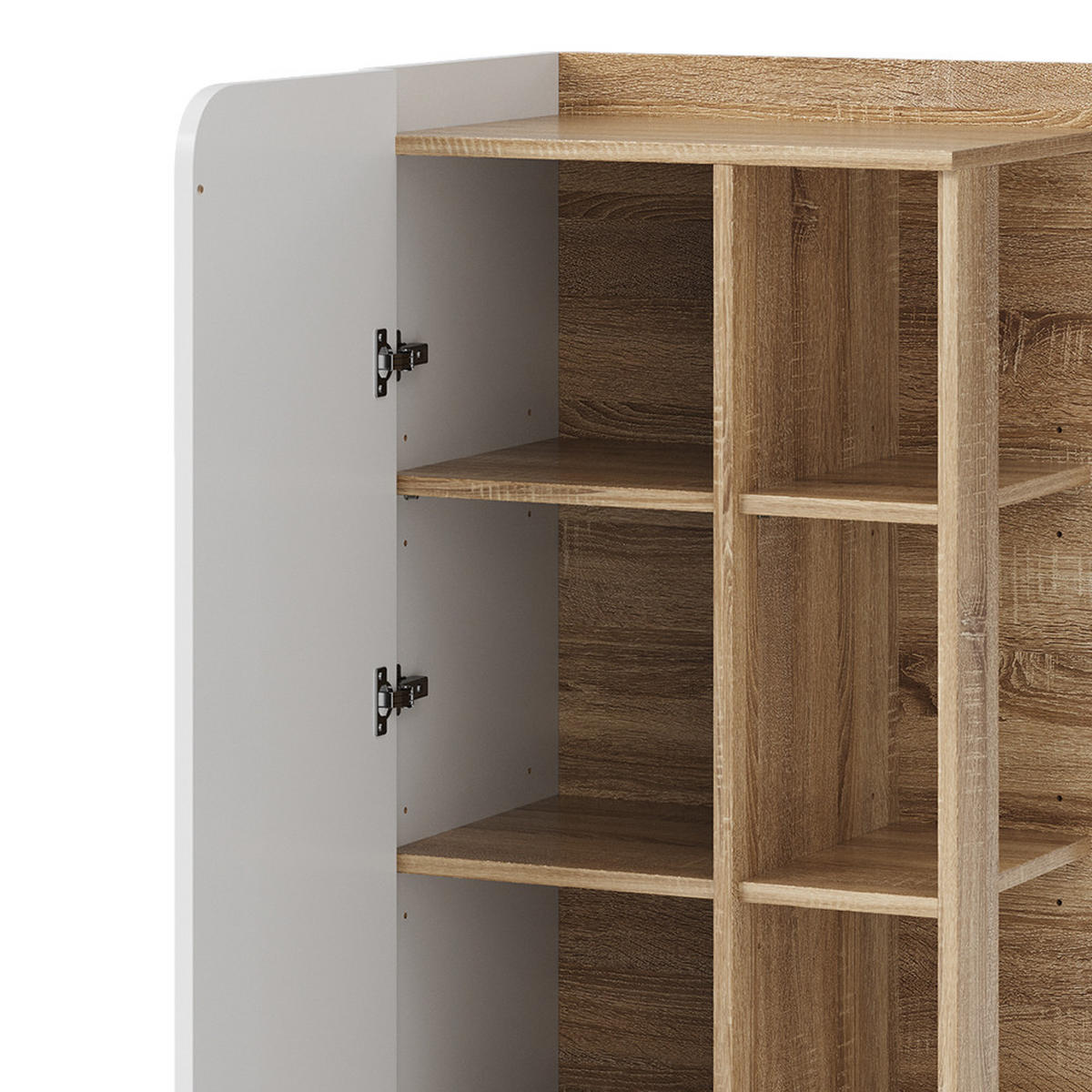 MIDISCHRANK Karen Sonoma/Weiß 50 x 128 cm mit Tür und offenen Fächern - Weiß/Sonoma Eiche, Holzwerkstoff (50/128/35cm) - Vicco