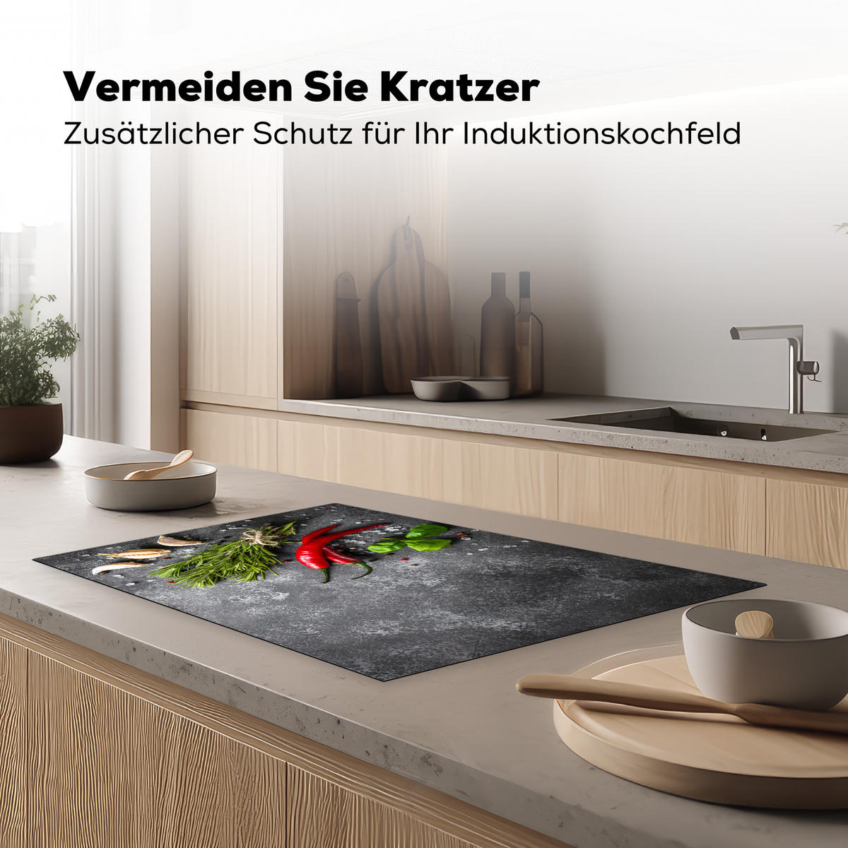 HERDABDECKPLATTE Pfeffer - Kräuter - Gewürze - Beton Ceranfeldabdeckung 80x52 cm - Rot, Kunststoff (80/52/0.2cm) - MuchoWow