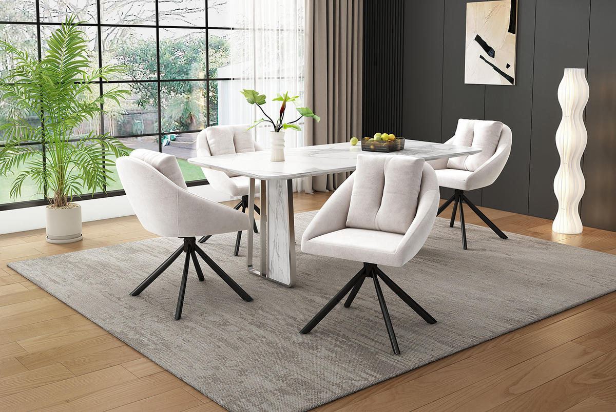 DREHSTUHL 2er-Set Beige aus Samt mit Rollen - Beige, Metall (62.23/49.53/72.39cm) - OKMYHOME