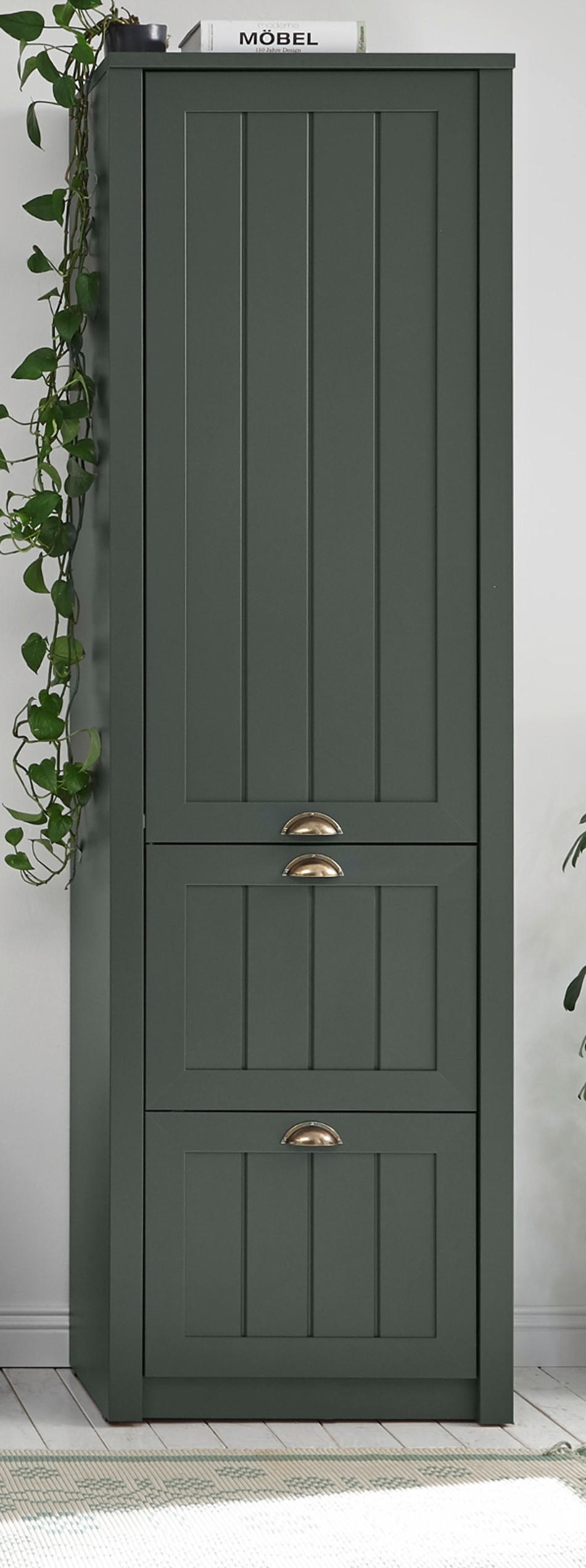 GARDEROBENSCHRANK grün, Landhausstil, Garderobe 60 x 204 cm - Dunkelgrün/Goldfarben, Holzwerkstoff/Kunststoff (60/204/42cm) - Furn.Design