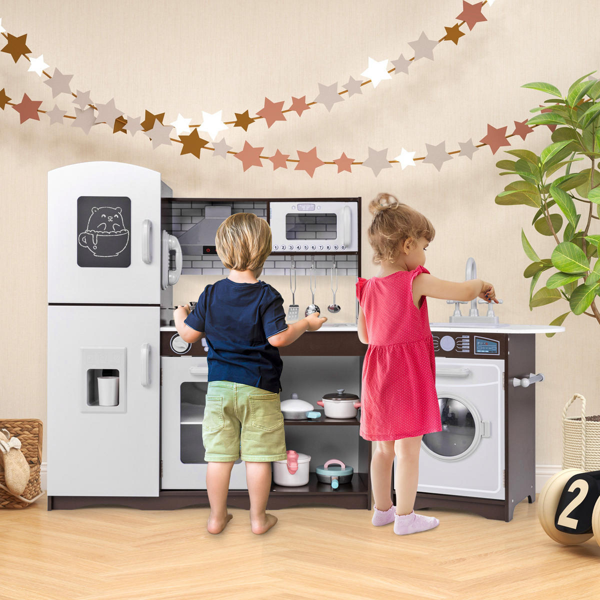 KINDERKÜCHE Kaffee - Braun, Holzwerkstoff (121/83/29cm) - COSTWAY